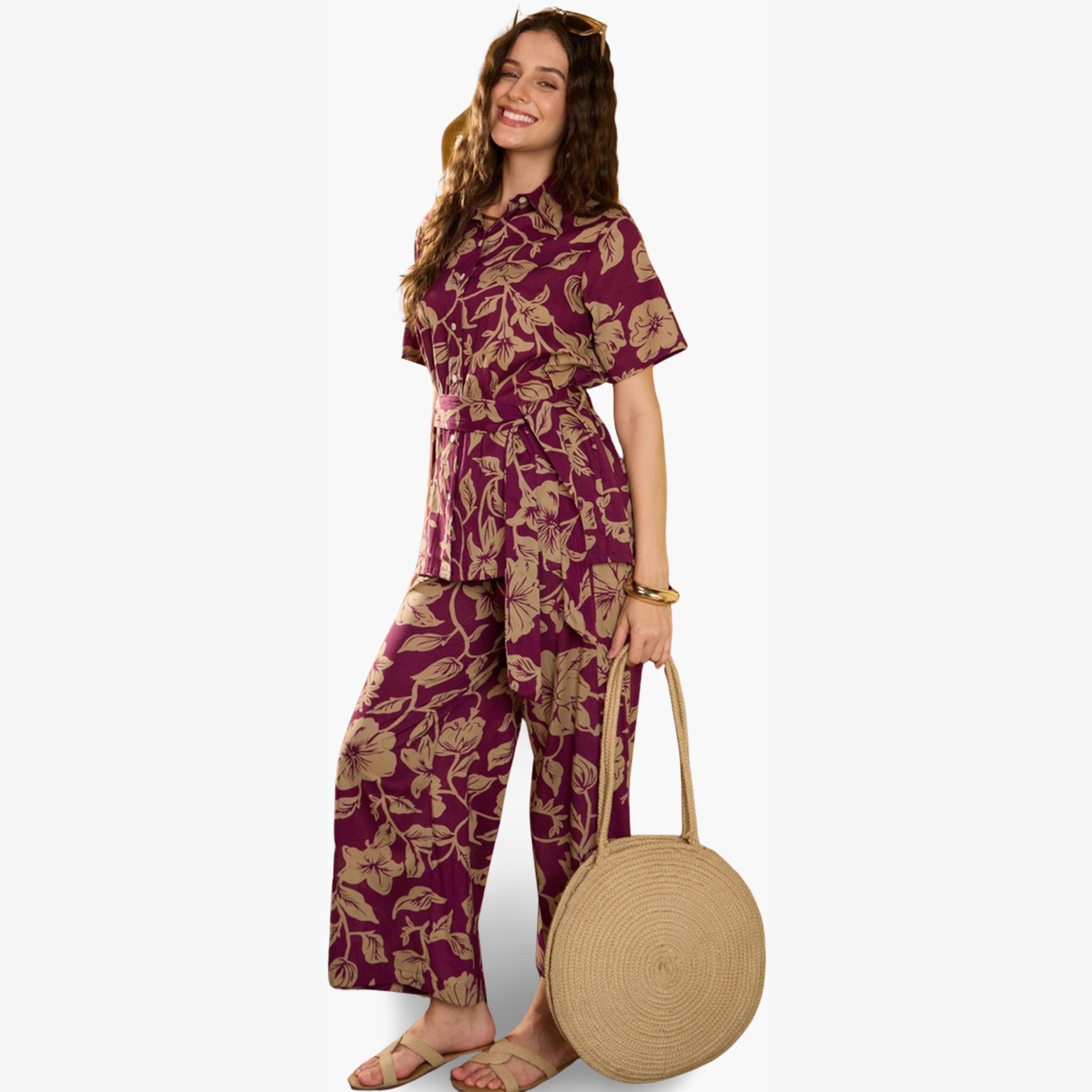 طقم منسق من قميص مع بنطال قطن خالص بطبعة زهور-women-clothing-coordsets-image-5