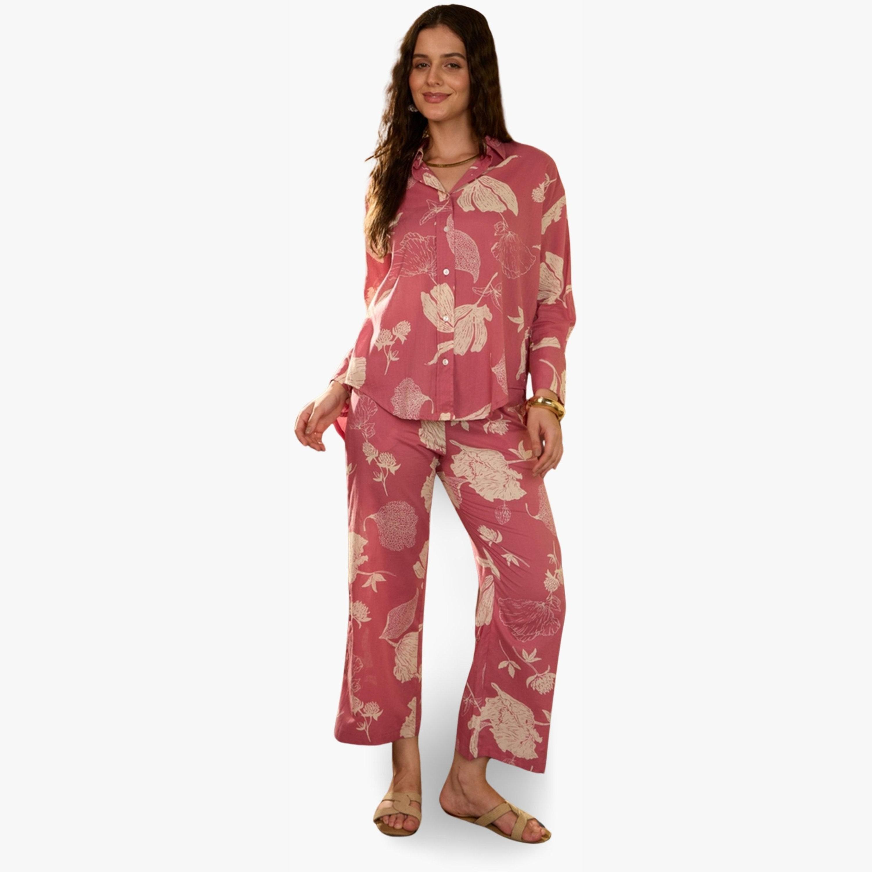 طقم منسق من قميص مع بنطال قطن خالص بطبعة زهور-women-clothing-coordsets-image-6