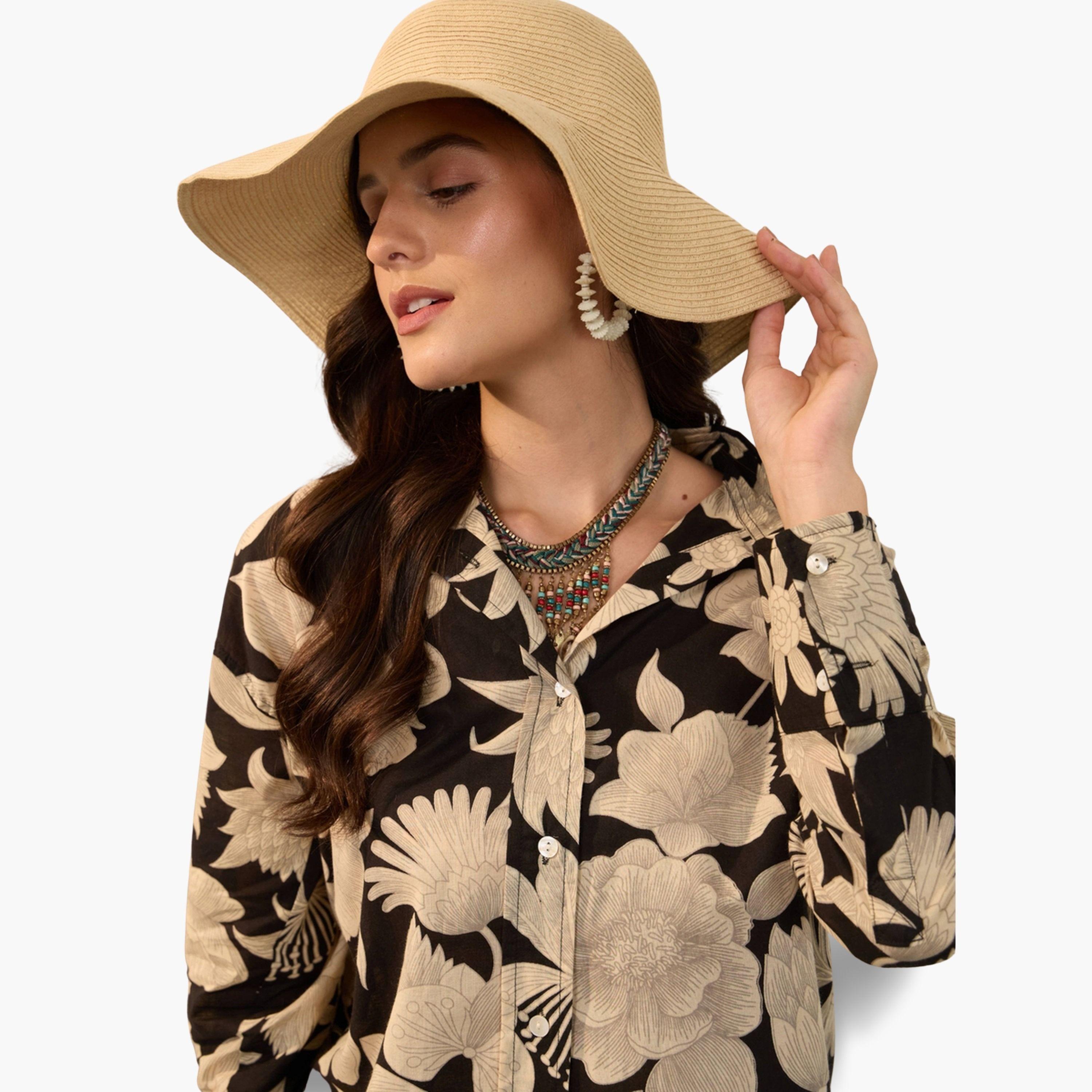 Imana X Styli Black Floral Print Pure Cotton Shirt with Trousers Co-Ords-women-clothing-coordsets-image-5