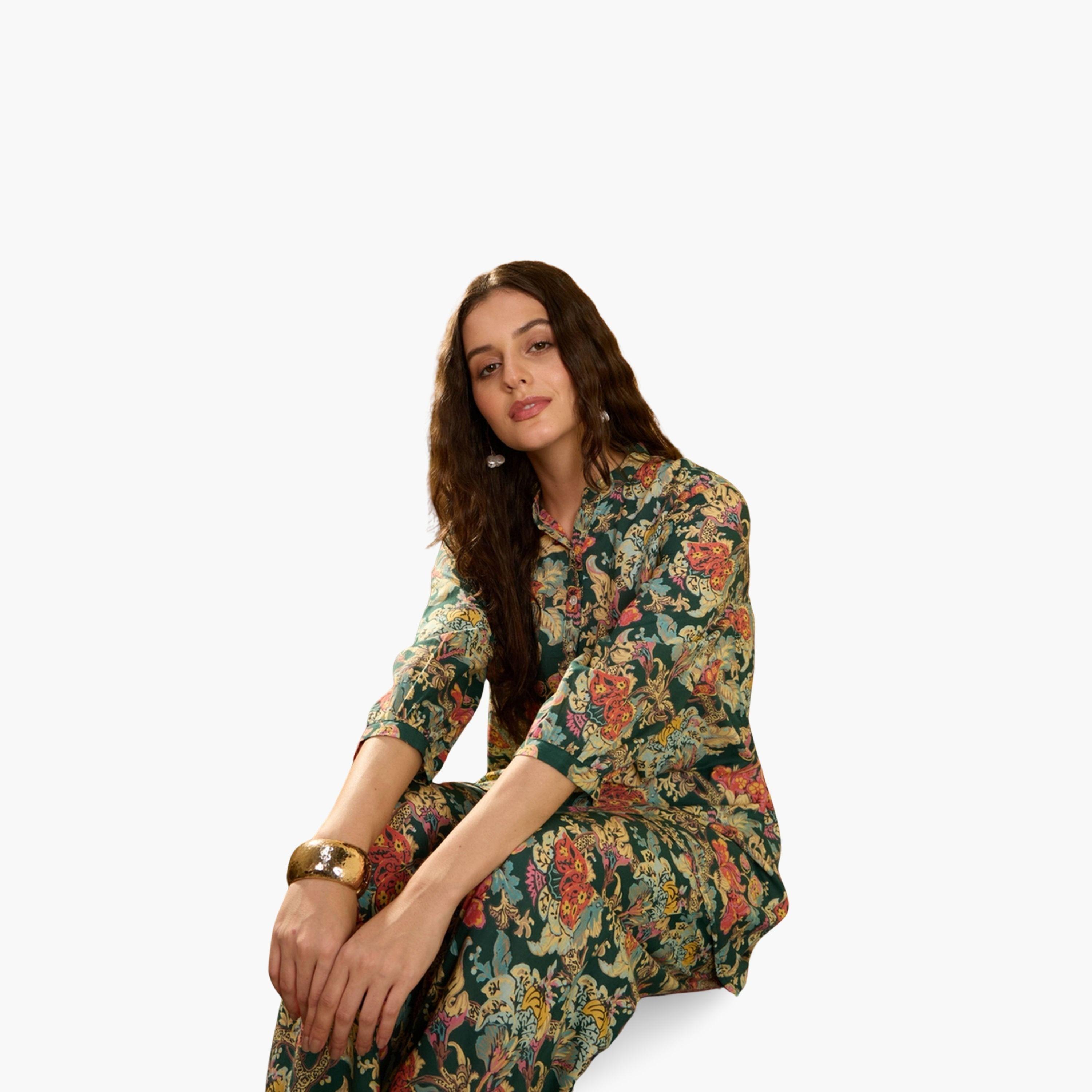 Imana X Styli Floral Print Pure Cotton Top with Palazzo Co-Ords-women-clothing-coordsets-image-4