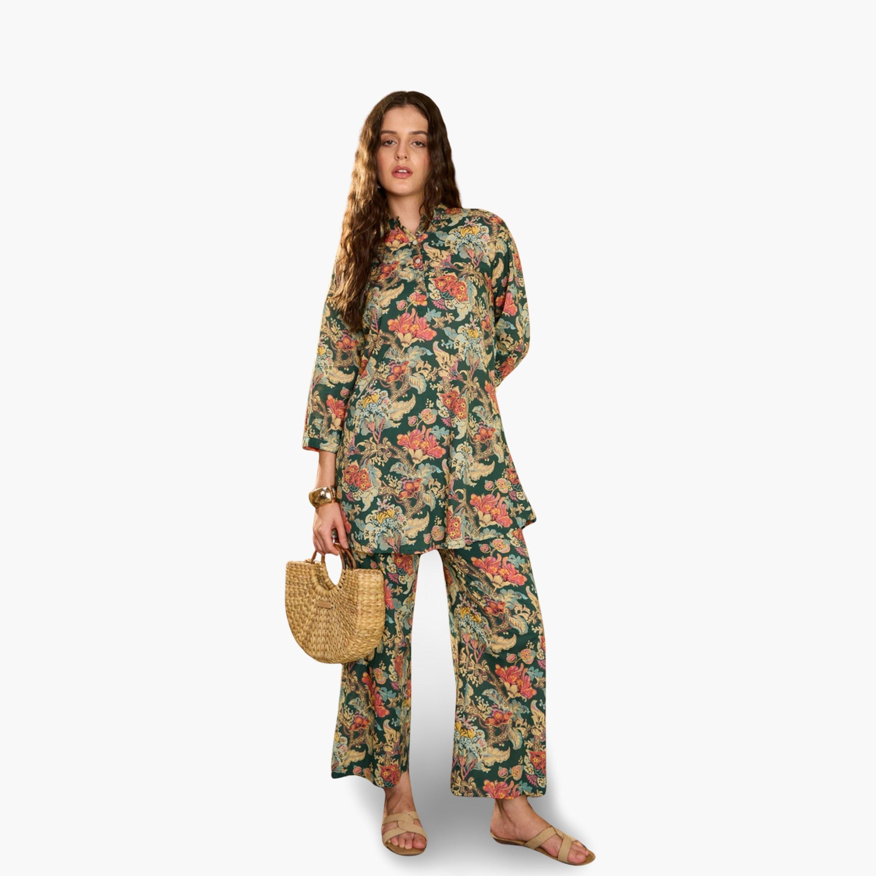 Imana X Styli Floral Print Pure Cotton Top with Palazzo Co-Ords-women-clothing-coordsets-image-6