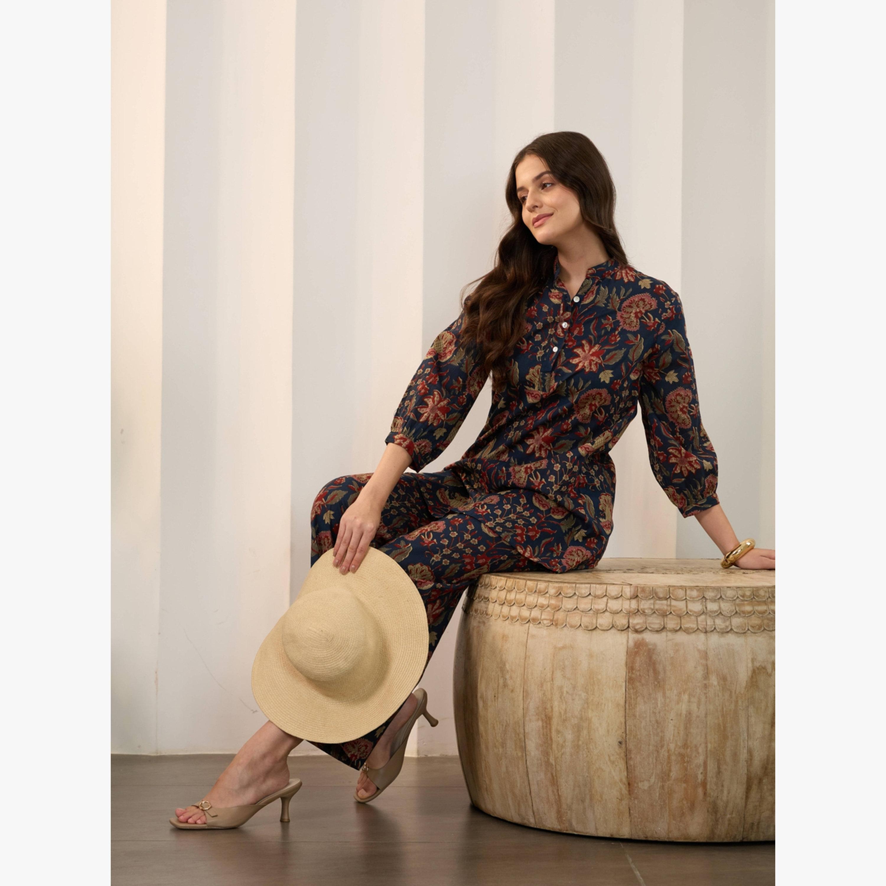 Imana X Styli Floral Printed Pure Cotton Top with Palazzo Co-Ords-women-clothing-coordsets-image-4