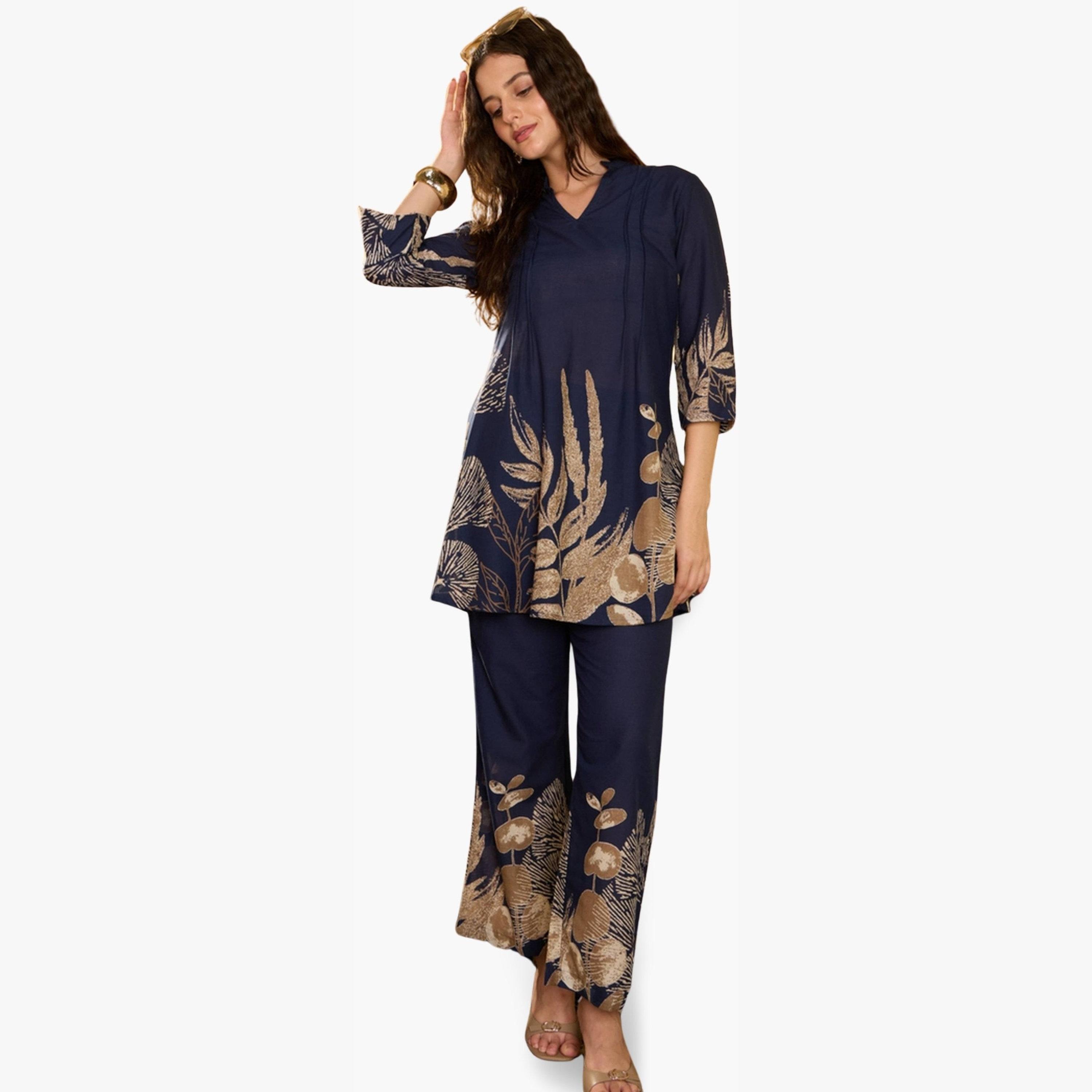 طقم منسق من بلوزة مع بنطال قطن خالص بطبعة زهور-women-clothing-coordsets-image-6