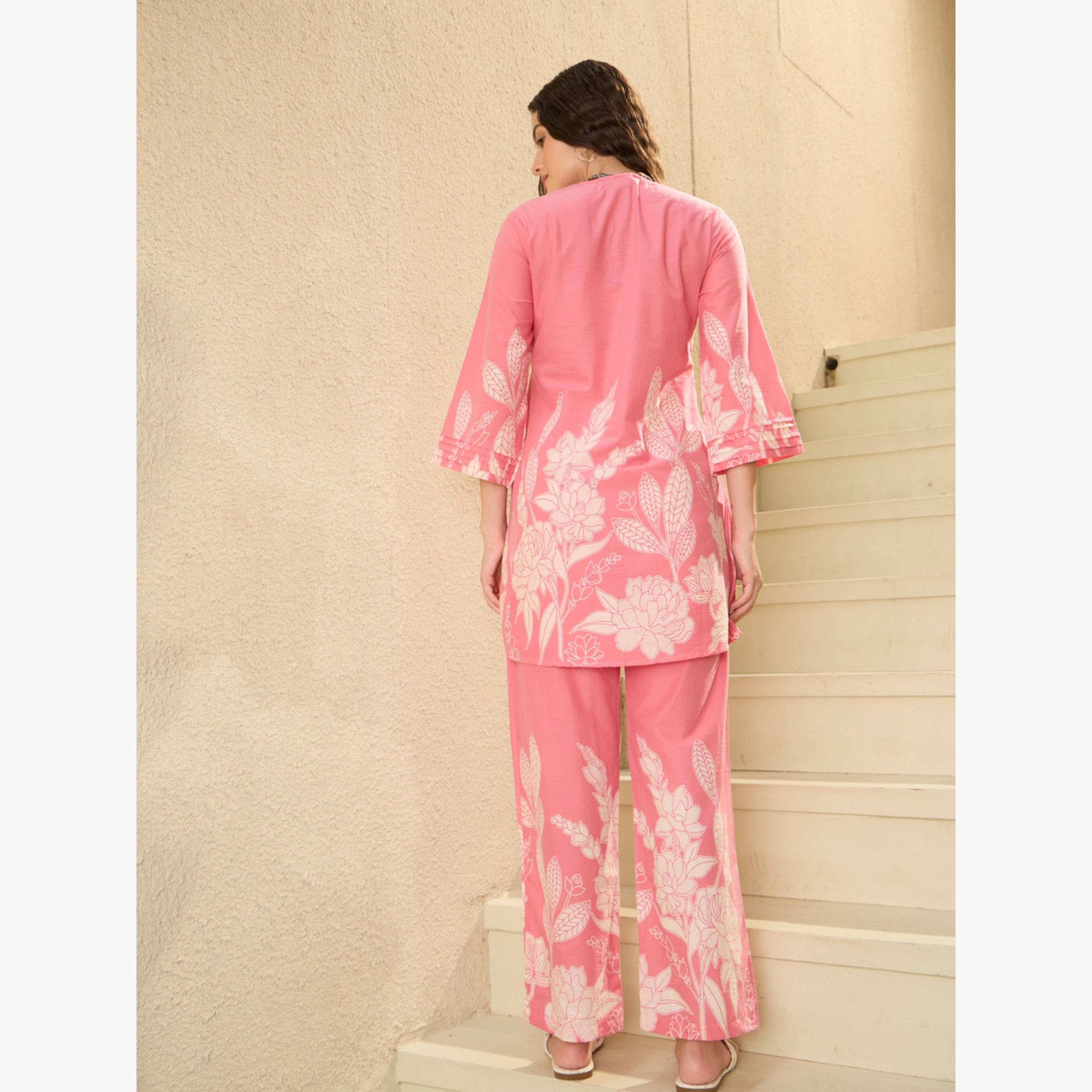 طقم منسق من بلوزة مع بنطال قطن خالص-women-clothing-coordsets-image-2
