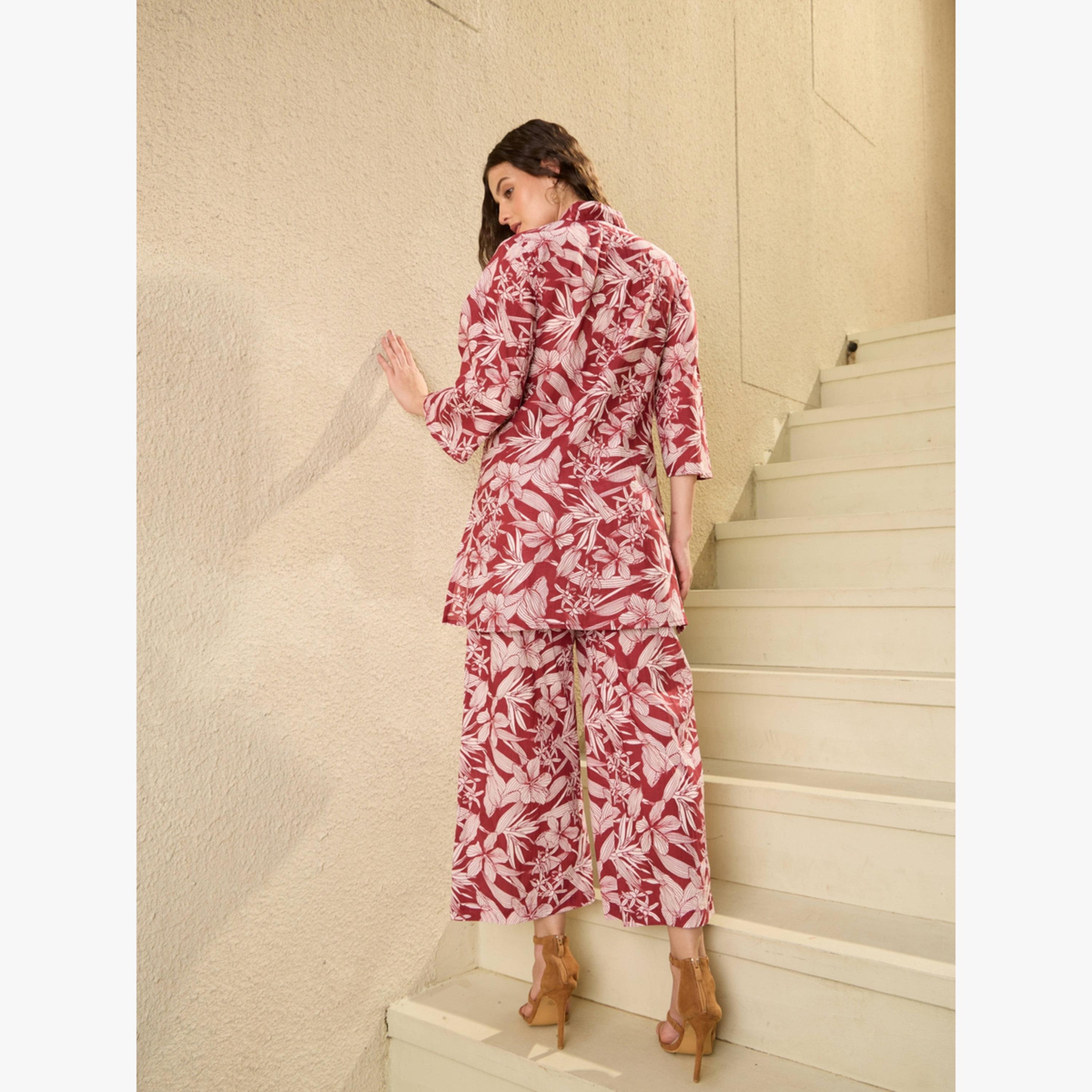 Imana X Styli Floral Print Pure Cotton Top with Trouser Co-Ords-women-clothing-coordsets-image-2
