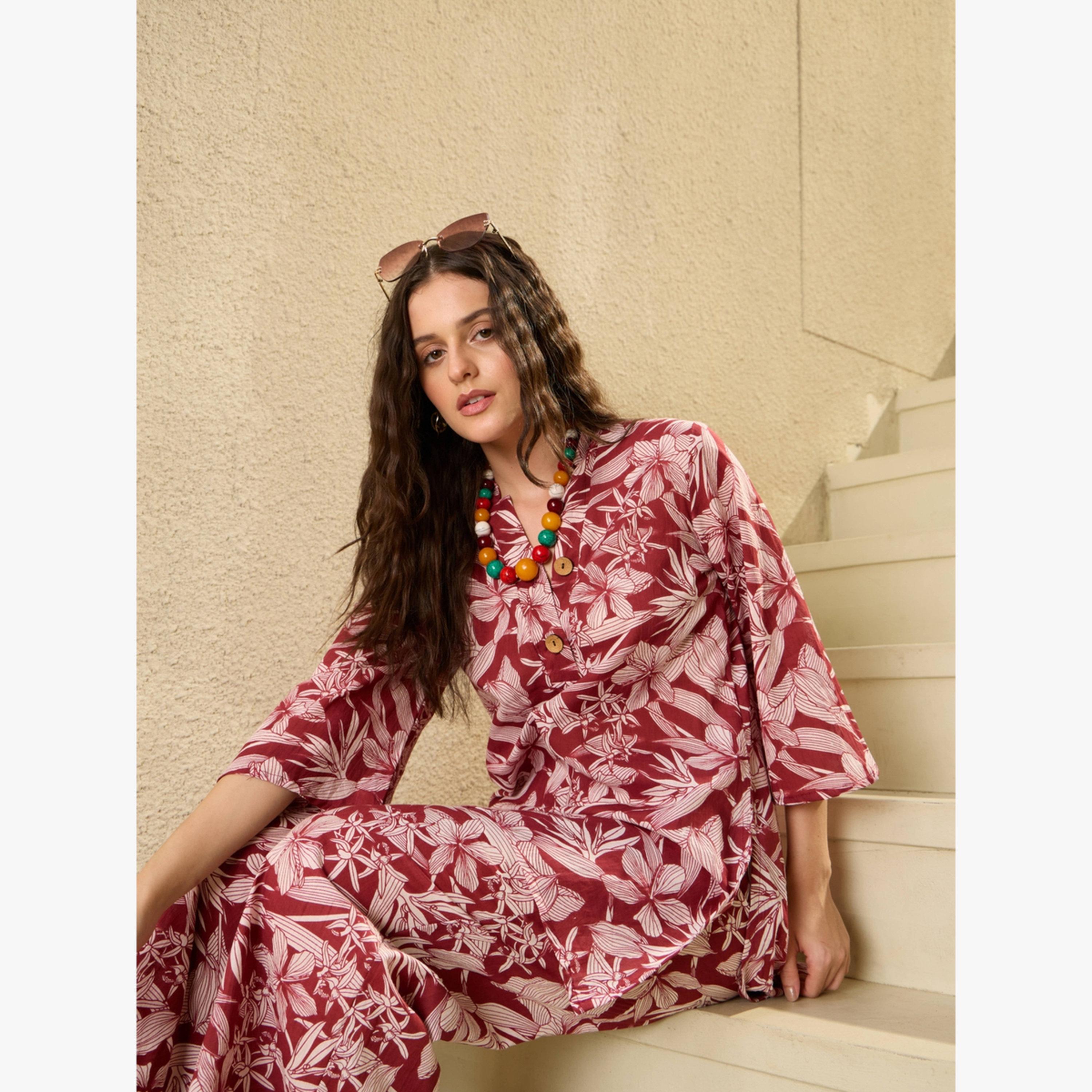 Imana X Styli Floral Print Pure Cotton Top with Trouser Co-Ords-women-clothing-coordsets-image-5