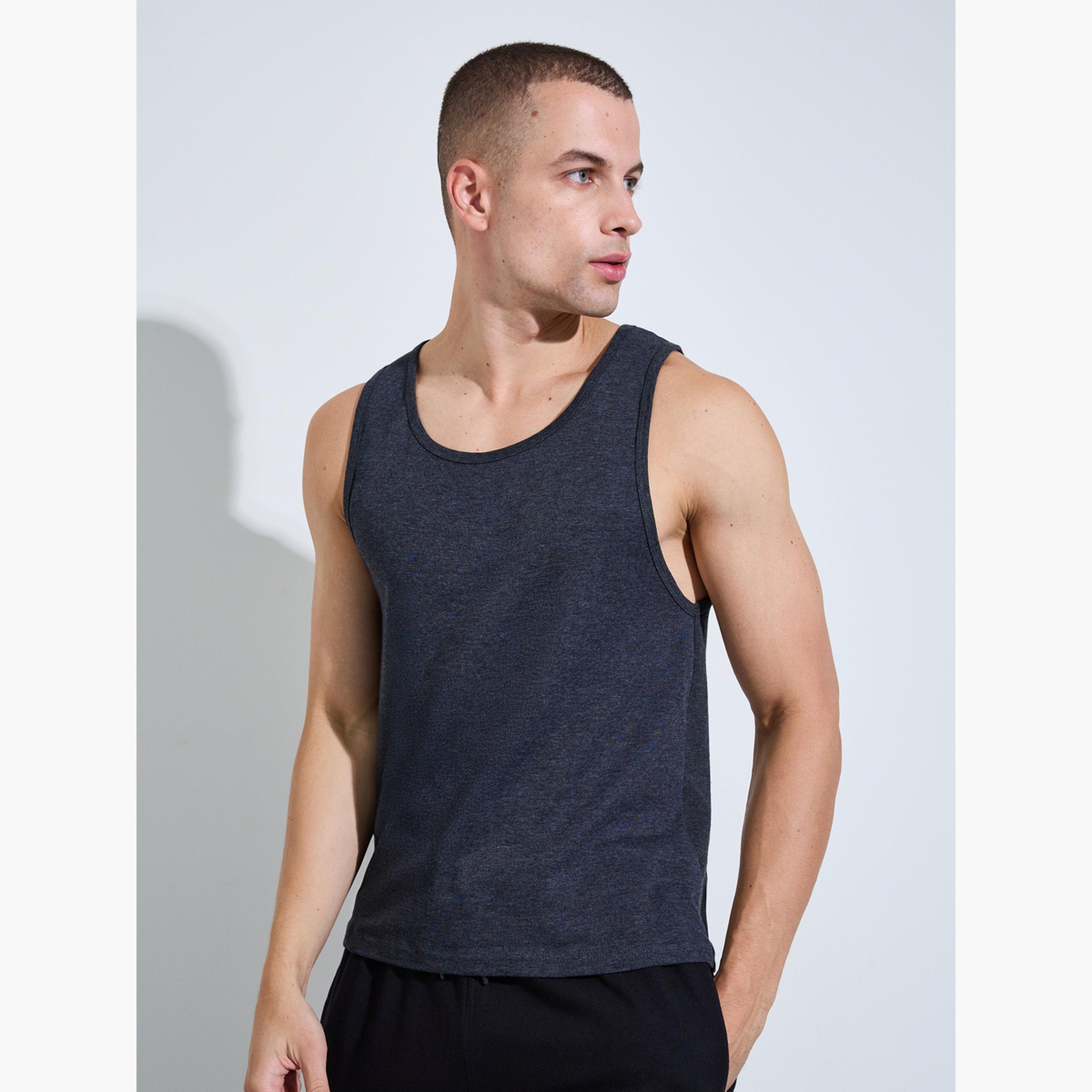 Styli Charcoal Solid Round Neck Ribbed Vest-men-clothing-innerwear-vests-image-1