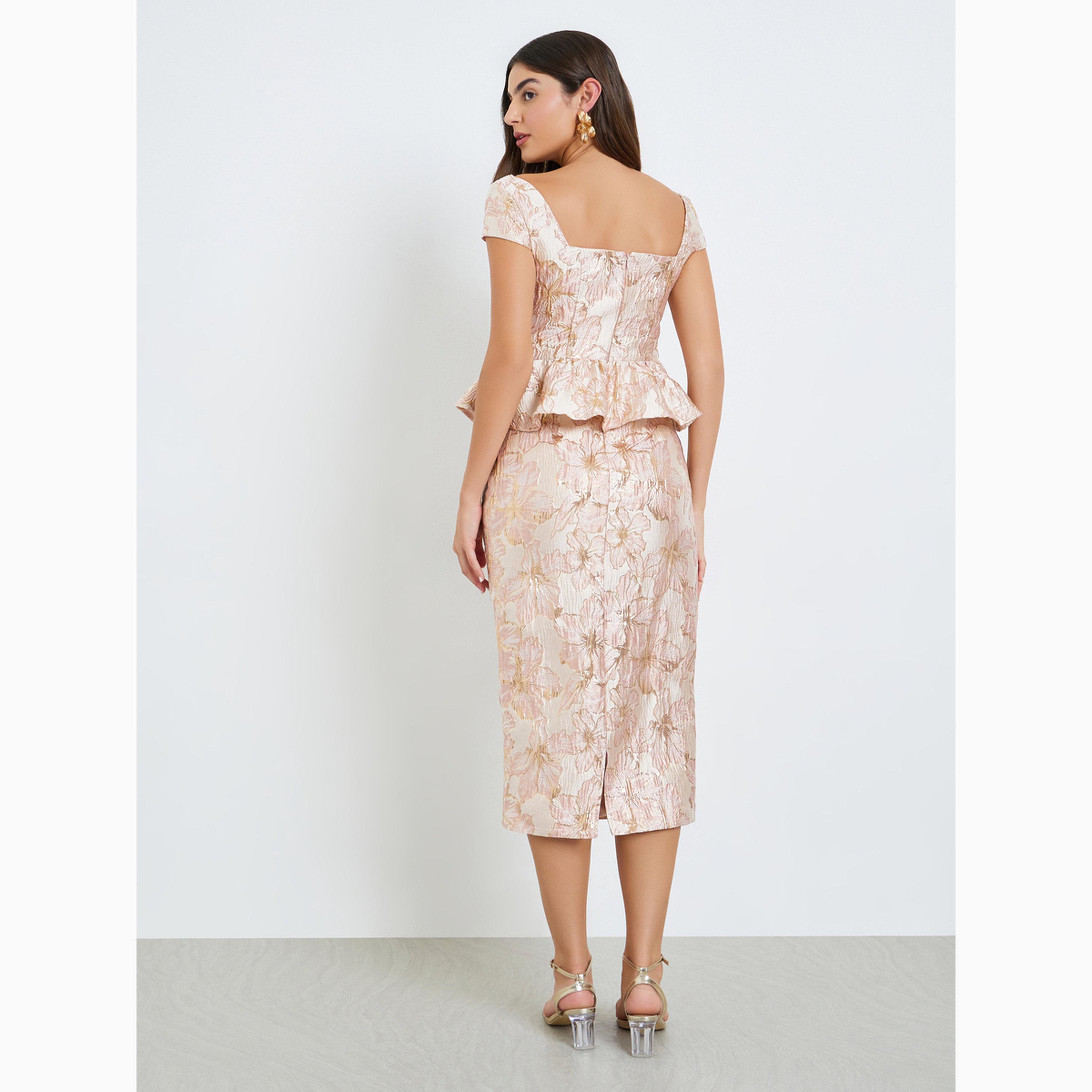 فستان ميدي ضيق جاكار بنقشة زهور-women-clothing-dresses-image-4