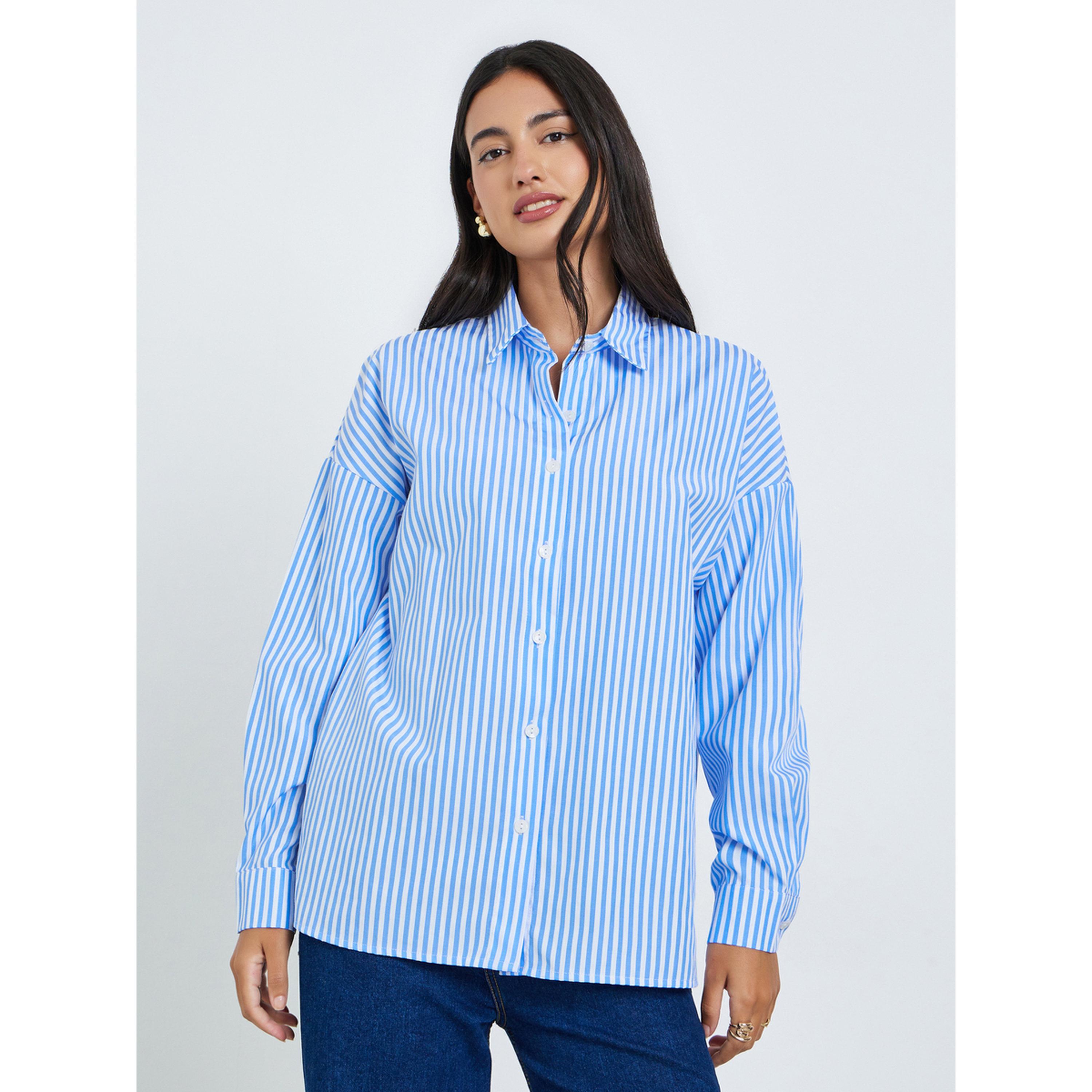 ستايلي - قميص أزرق مخطط بأكمام طويلة-women-clothing-shirtsandblouses-shirts-image-1