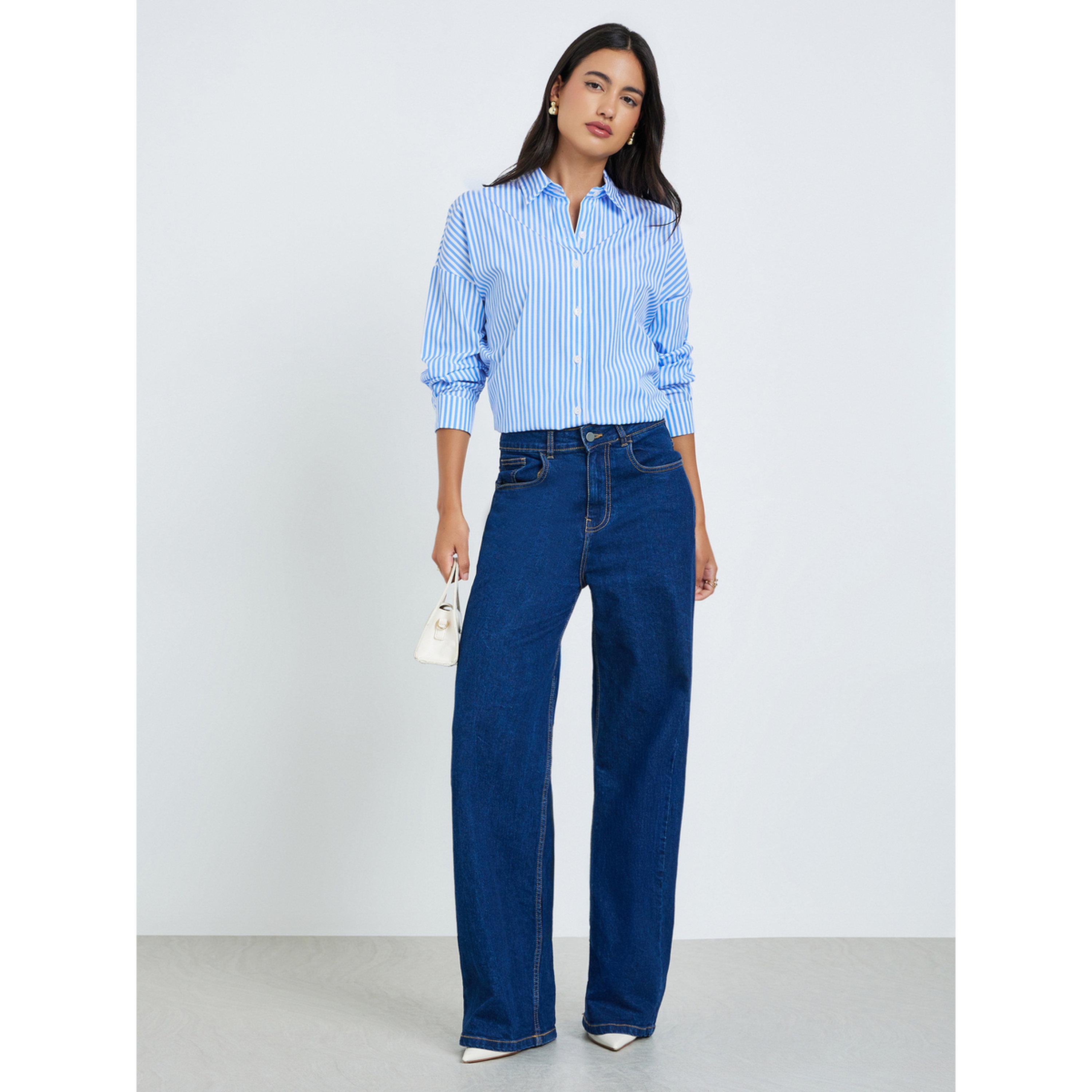 Styli Blue Striped Long Sleeve Shirt-women-clothing-shirtsandblouses-shirts-image-2