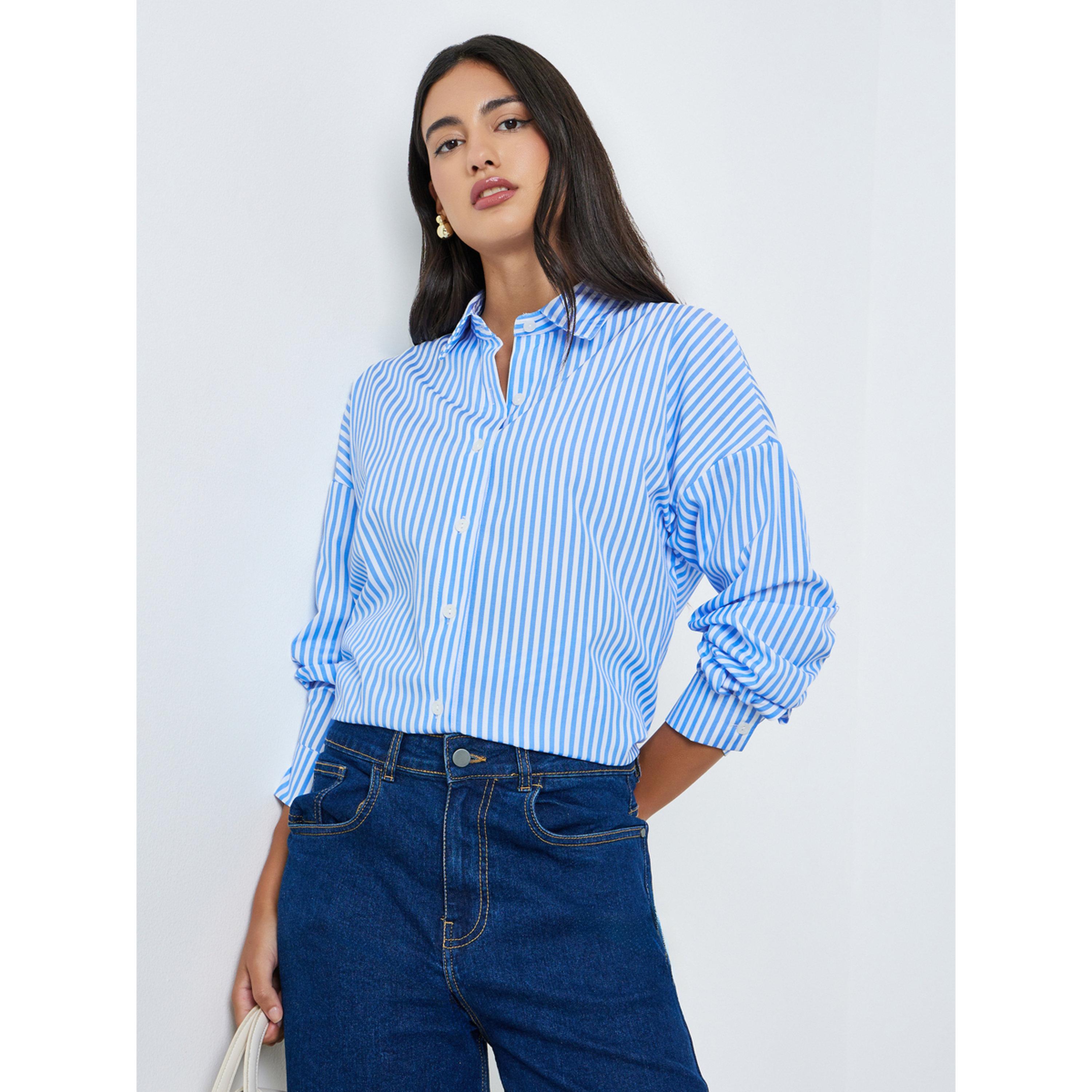 ستايلي - قميص أزرق مخطط بأكمام طويلة-women-clothing-shirtsandblouses-shirts-image-3