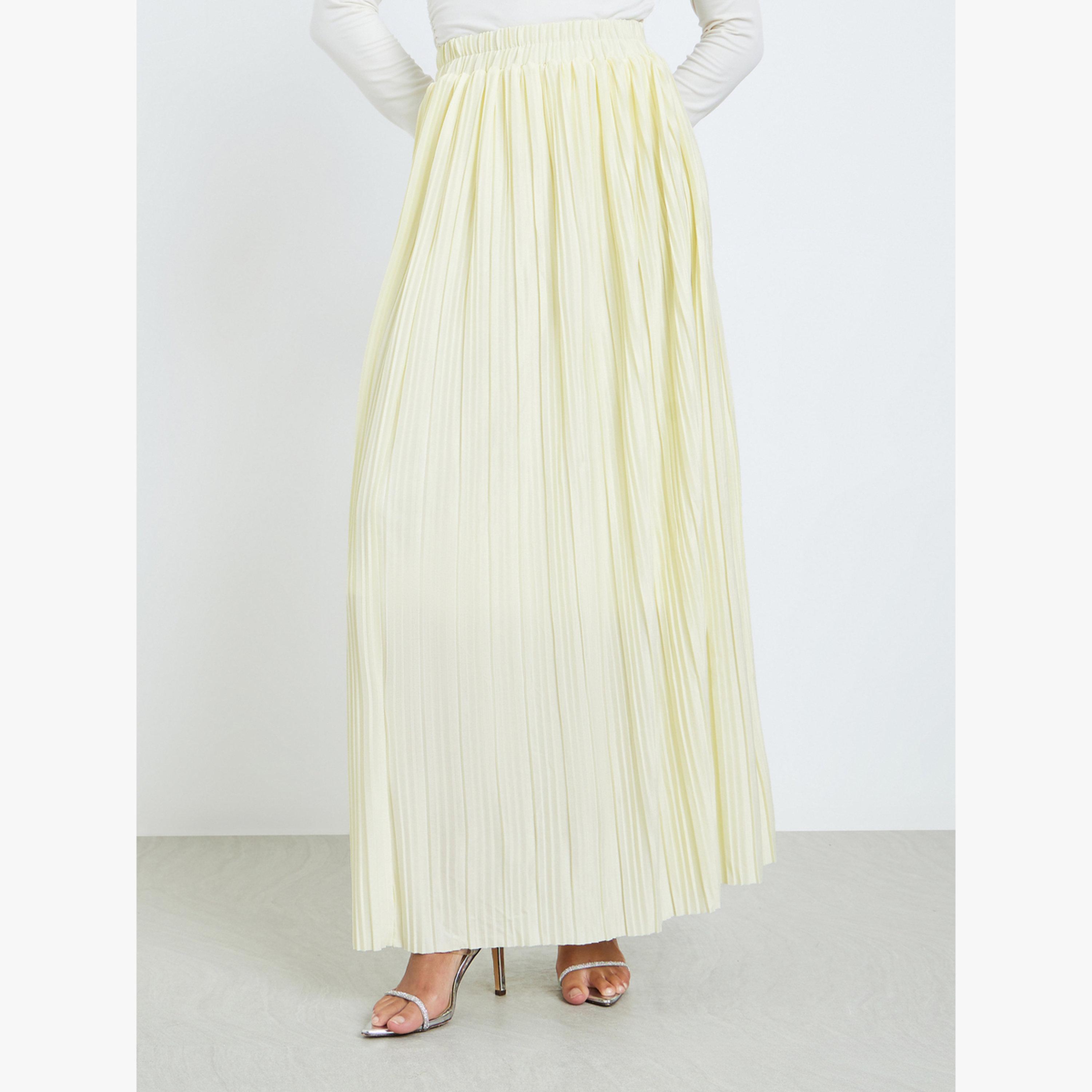 Styli Cream Pleated A-Line Maxi Skirt-women-clothing-bottoms-skirts-image-1