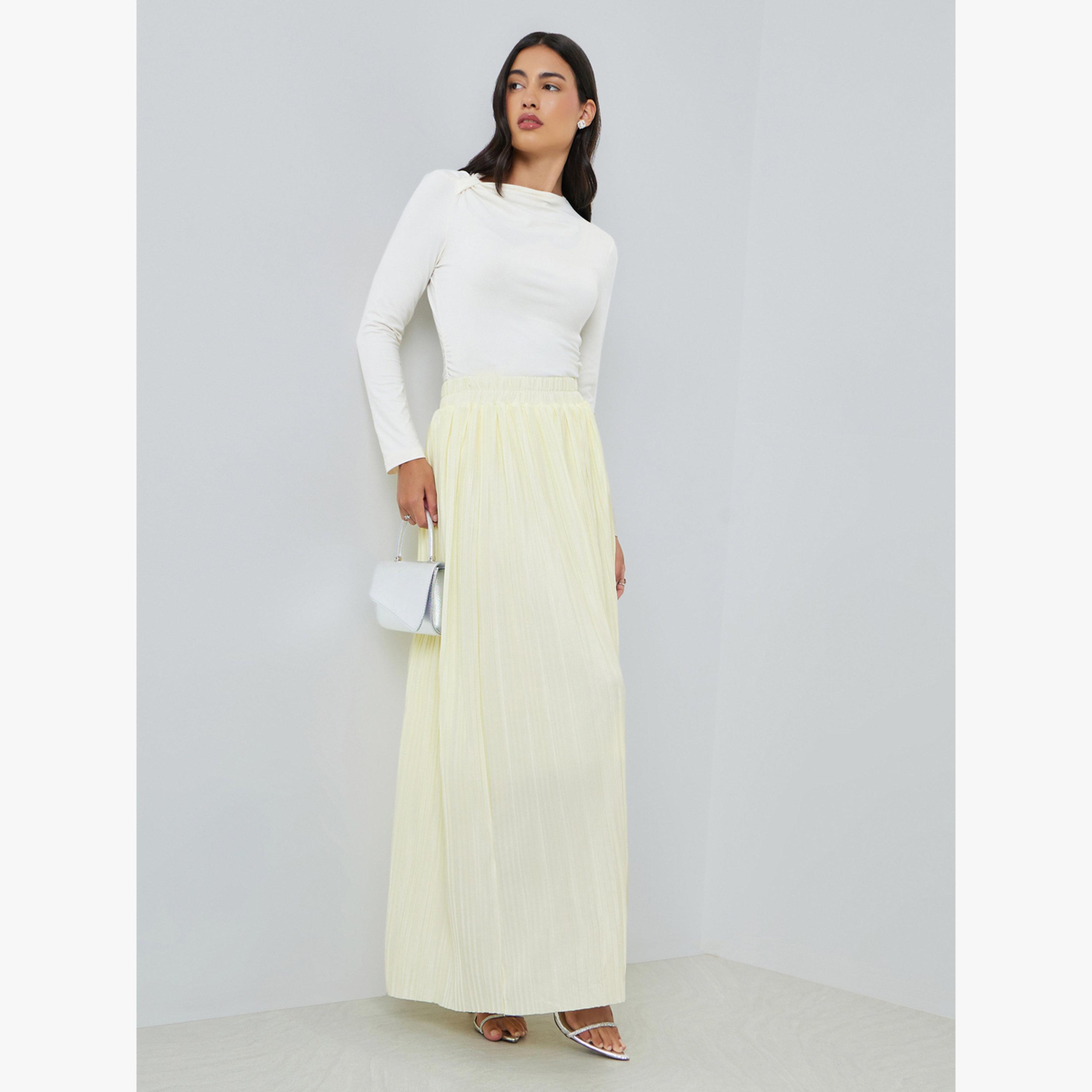 Styli Cream Pleated A-Line Maxi Skirt-women-clothing-bottoms-skirts-image-2