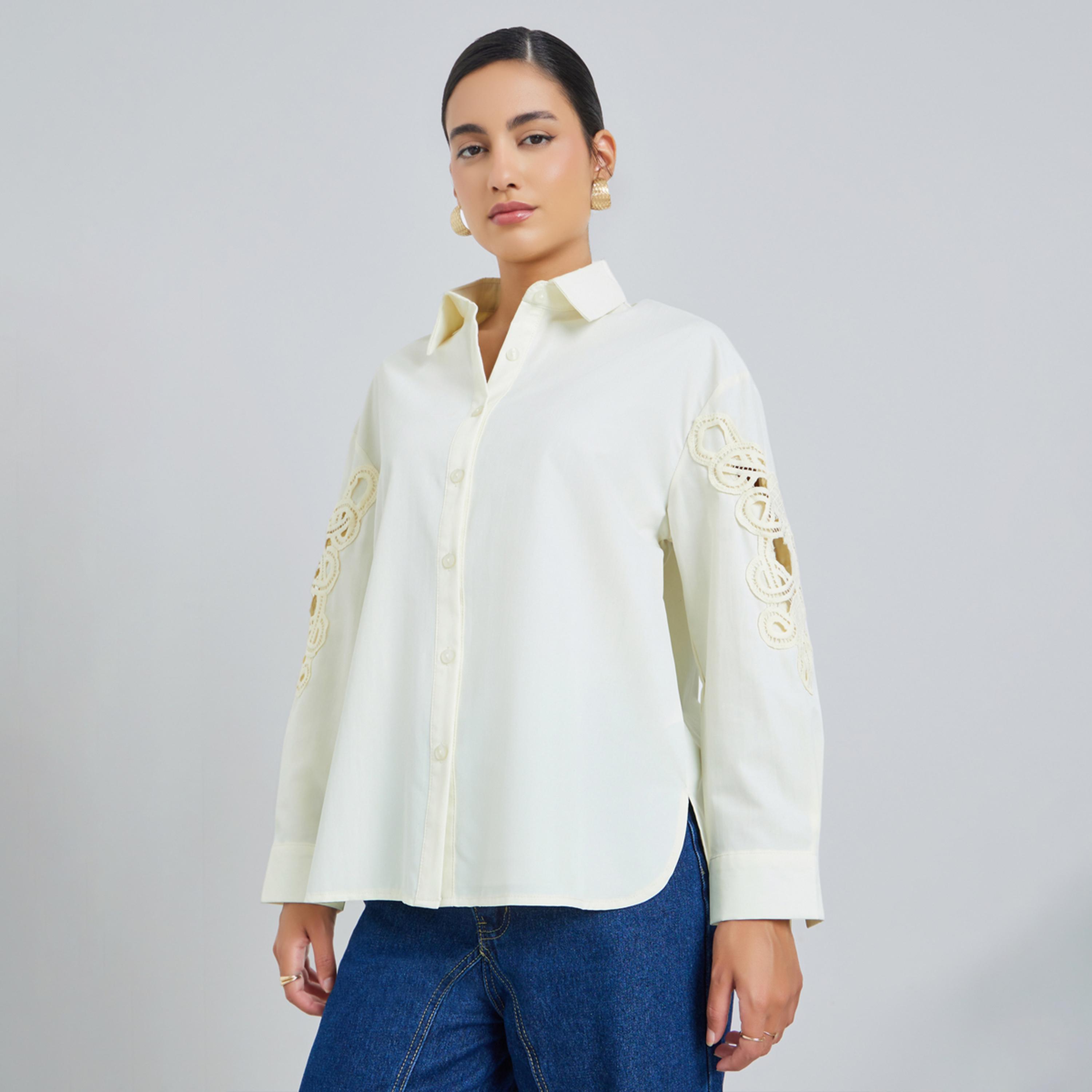 ستايلي - قميص بيج بأكمام طويلة مزين بتطريزات-women-clothing-shirtsandblouses-shirts-image-1