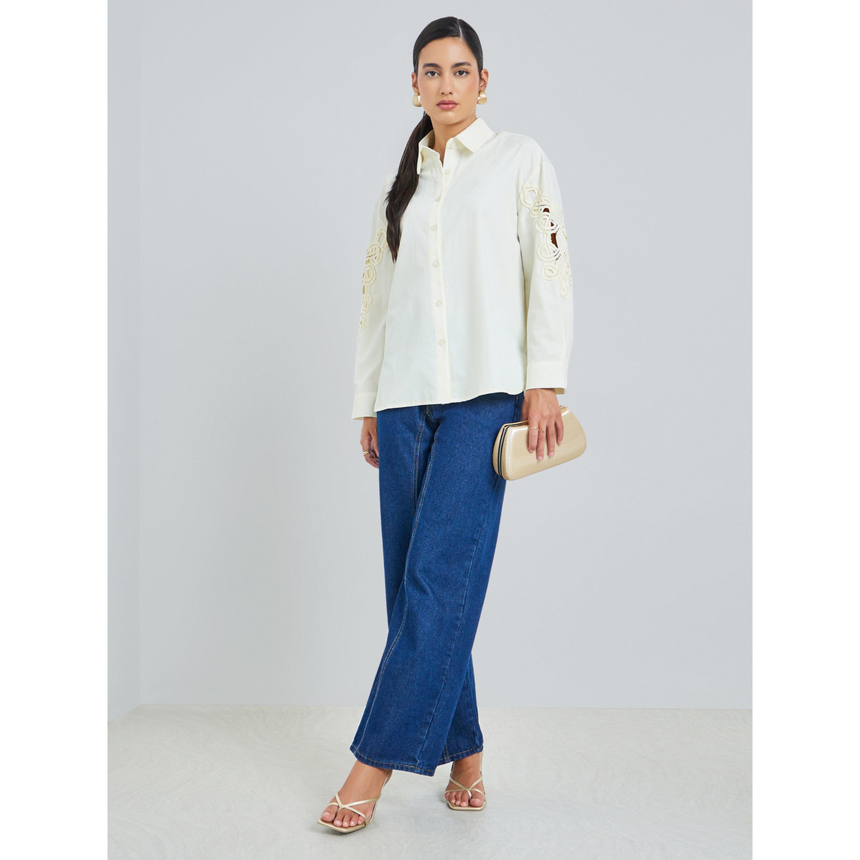 ستايلي - قميص بيج بأكمام طويلة مزين بتطريزات-women-clothing-shirtsandblouses-shirts-image-2