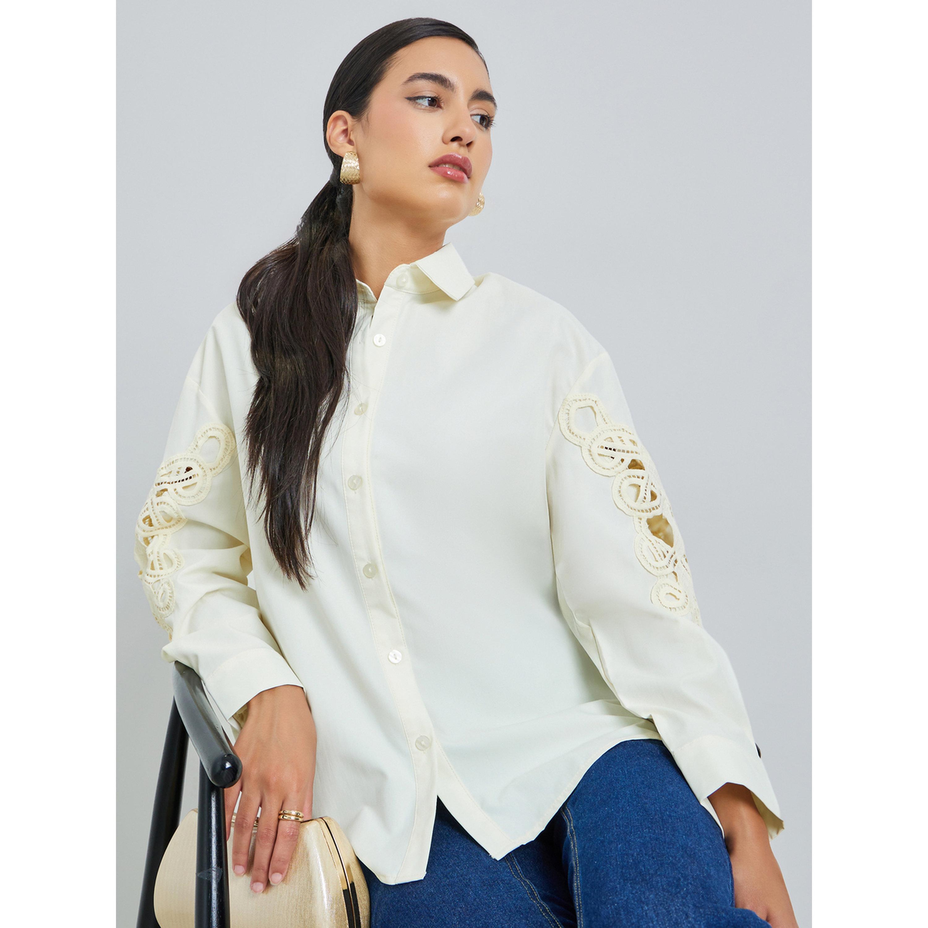 ستايلي - قميص بيج بأكمام طويلة مزين بتطريزات-women-clothing-shirtsandblouses-shirts-image-3