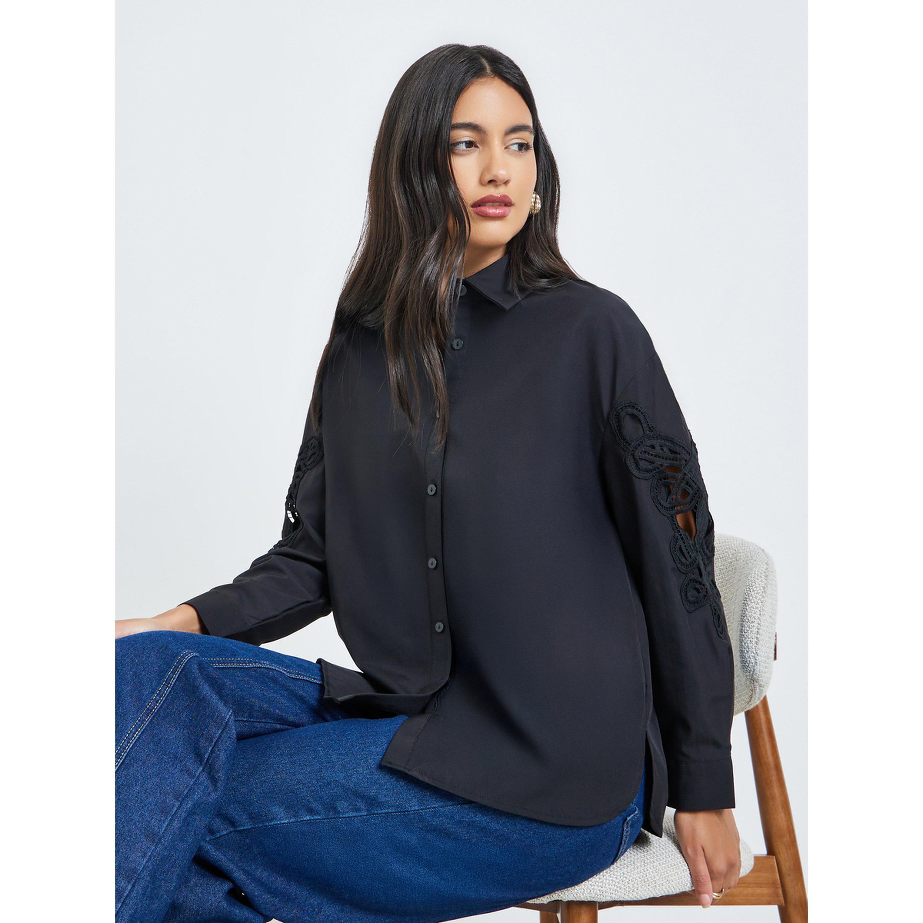 ستايلي - قميص بأكمام طويلة مطرز لون أسود-women-clothing-shirtsandblouses-shirts-image-3