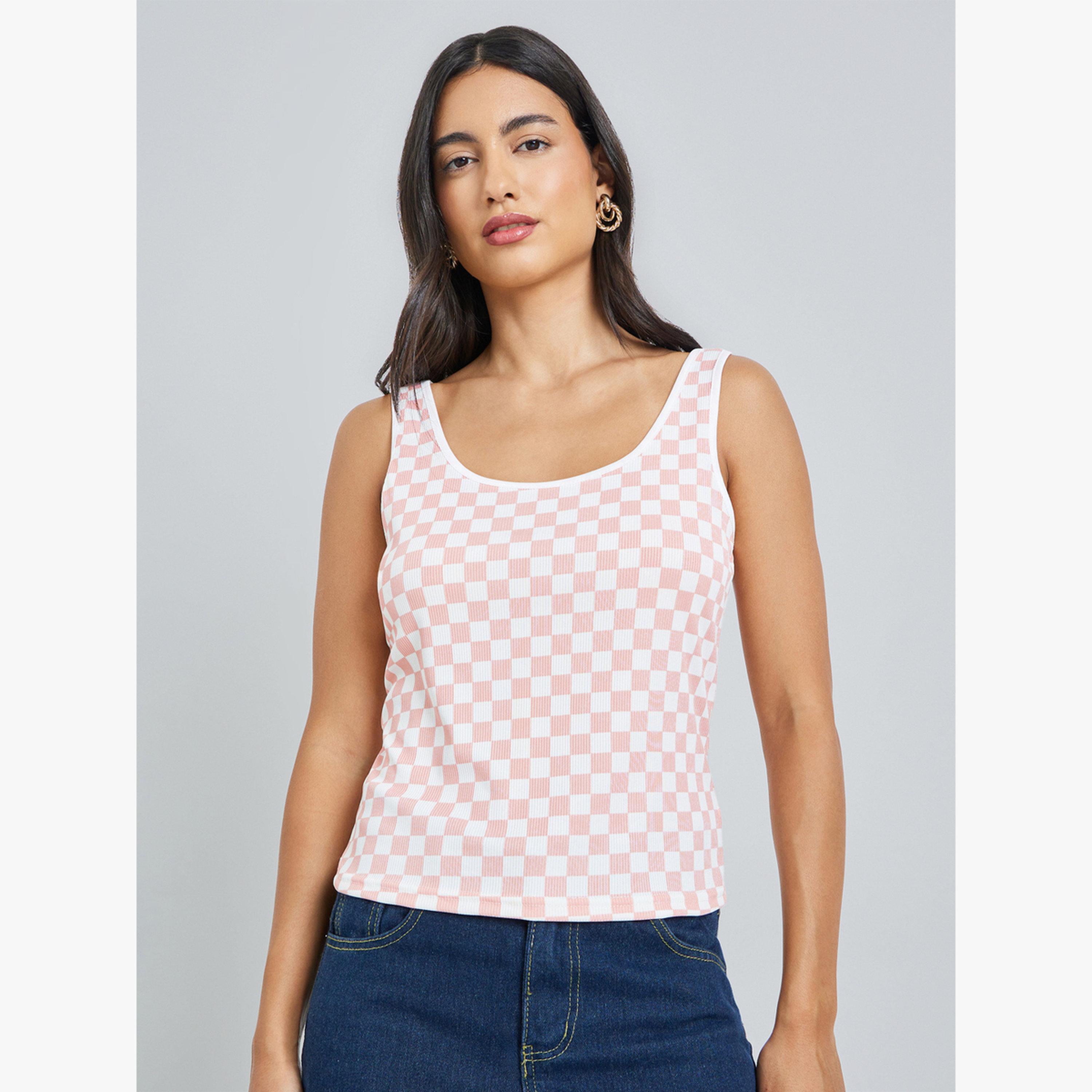 بلوزة بدون أكمام كاروهات-women-clothing-tshirts-image-1