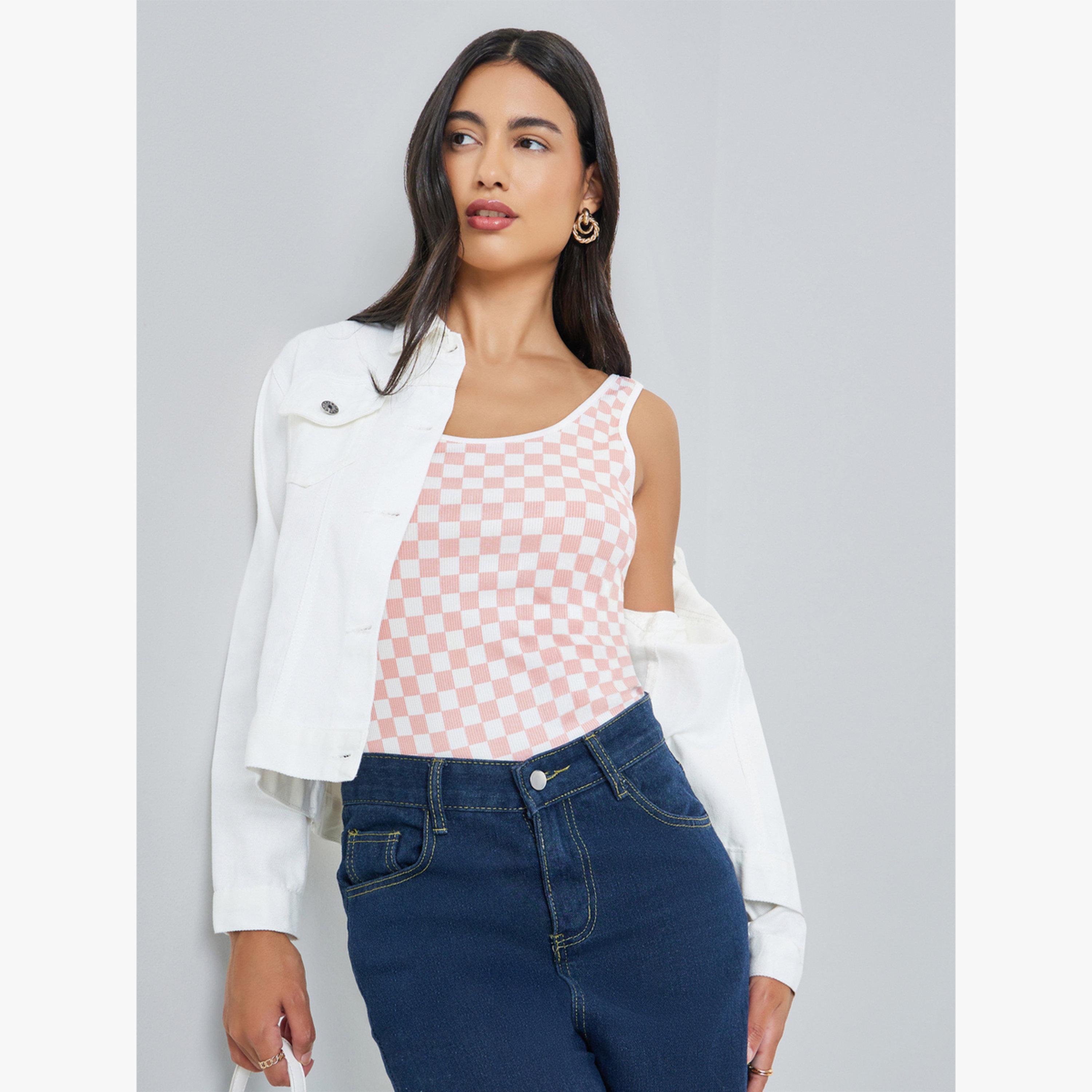 Styli Pink Checkered Sleeveless Top-women-clothing-tshirts-image-3