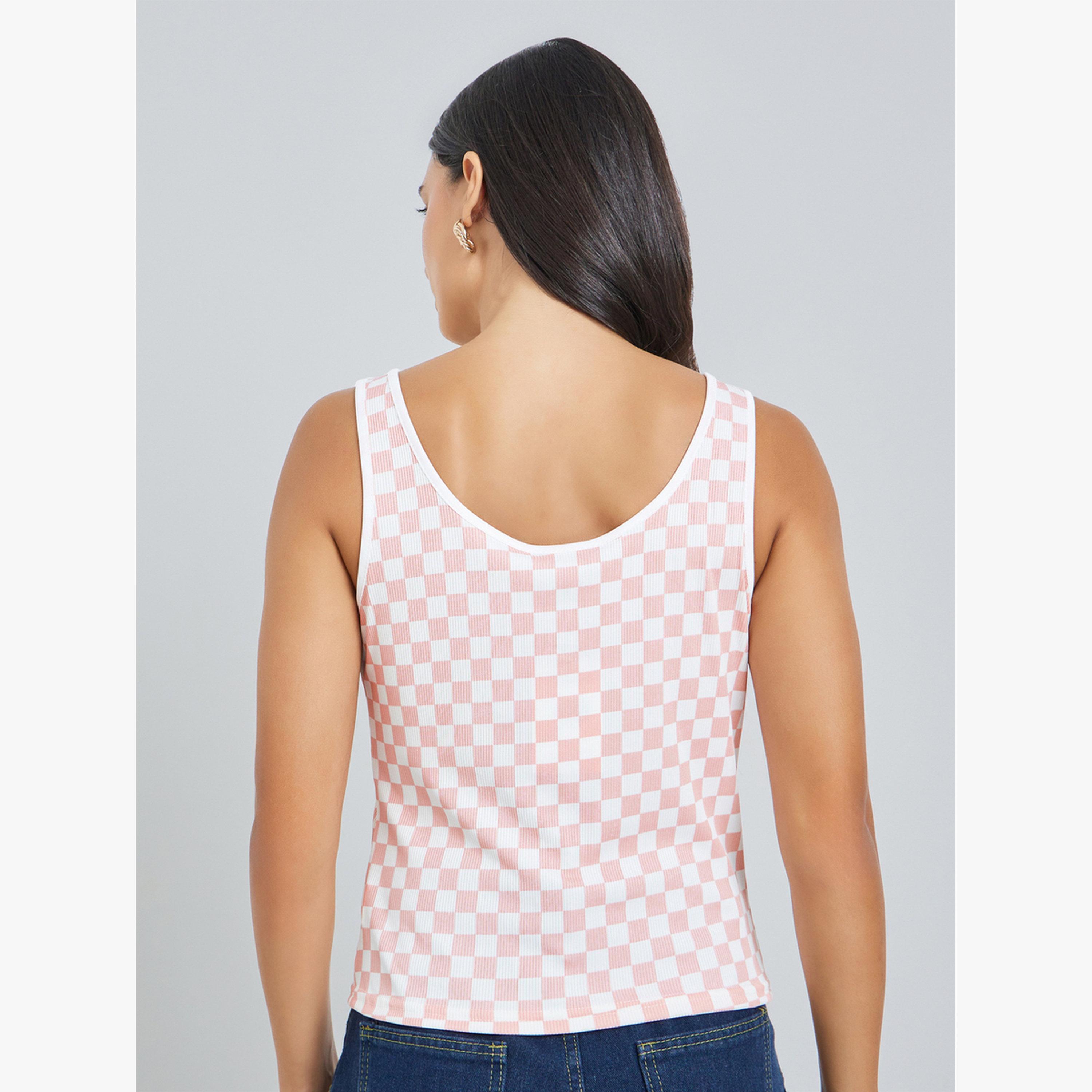 Styli Pink Checkered Sleeveless Top-women-clothing-tshirts-image-4