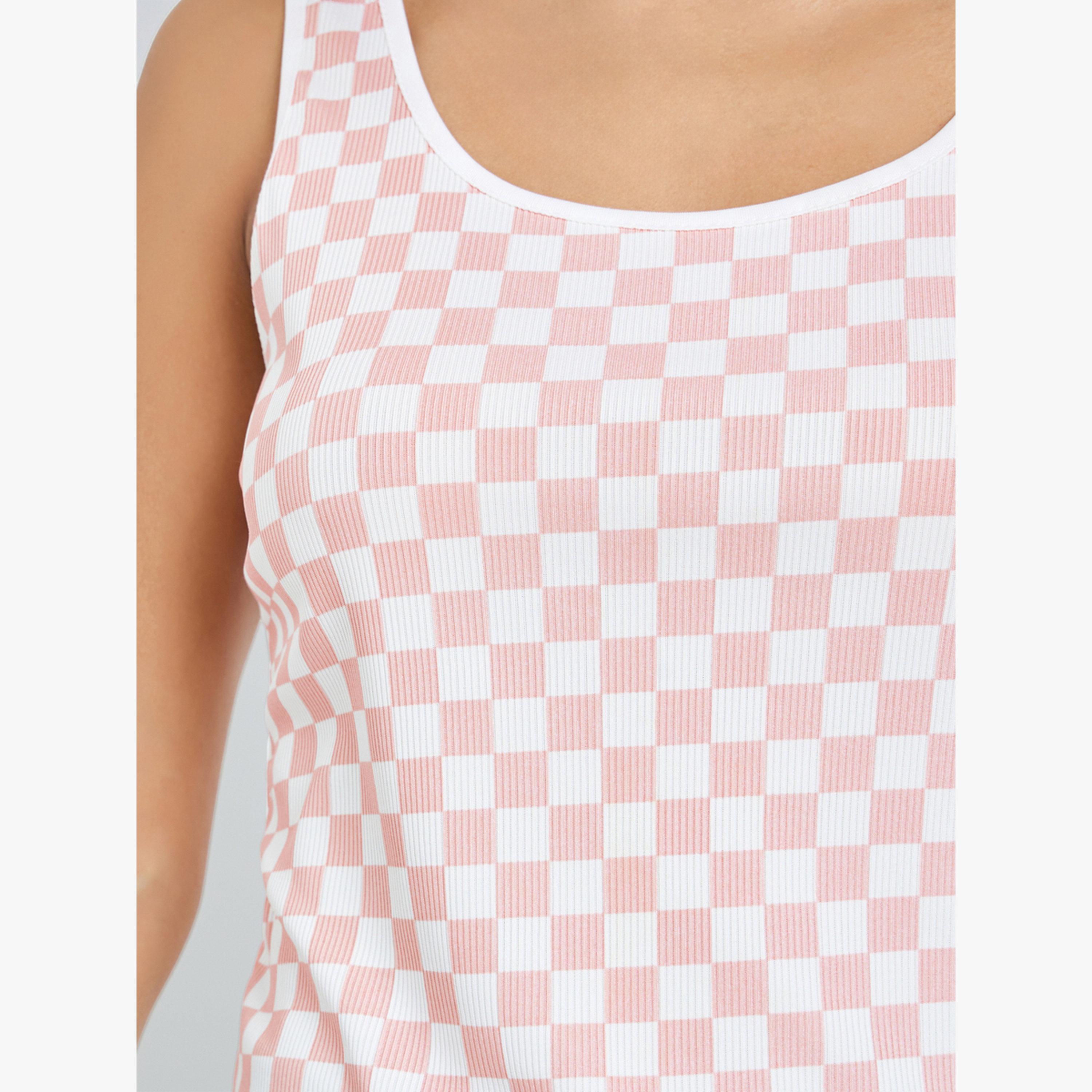 Styli Pink Checkered Sleeveless Top-women-clothing-tshirts-image-5