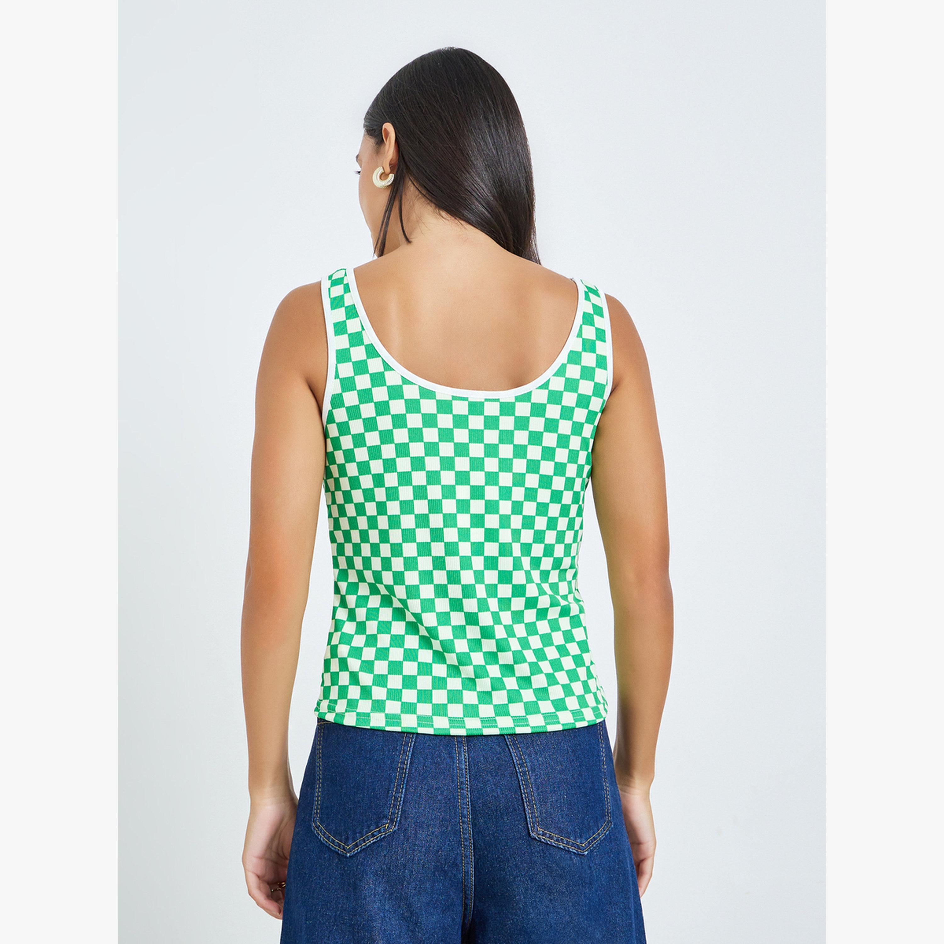 بلوزة بلا أكمام بنقشة مربعات-women-clothing-tshirts-image-4