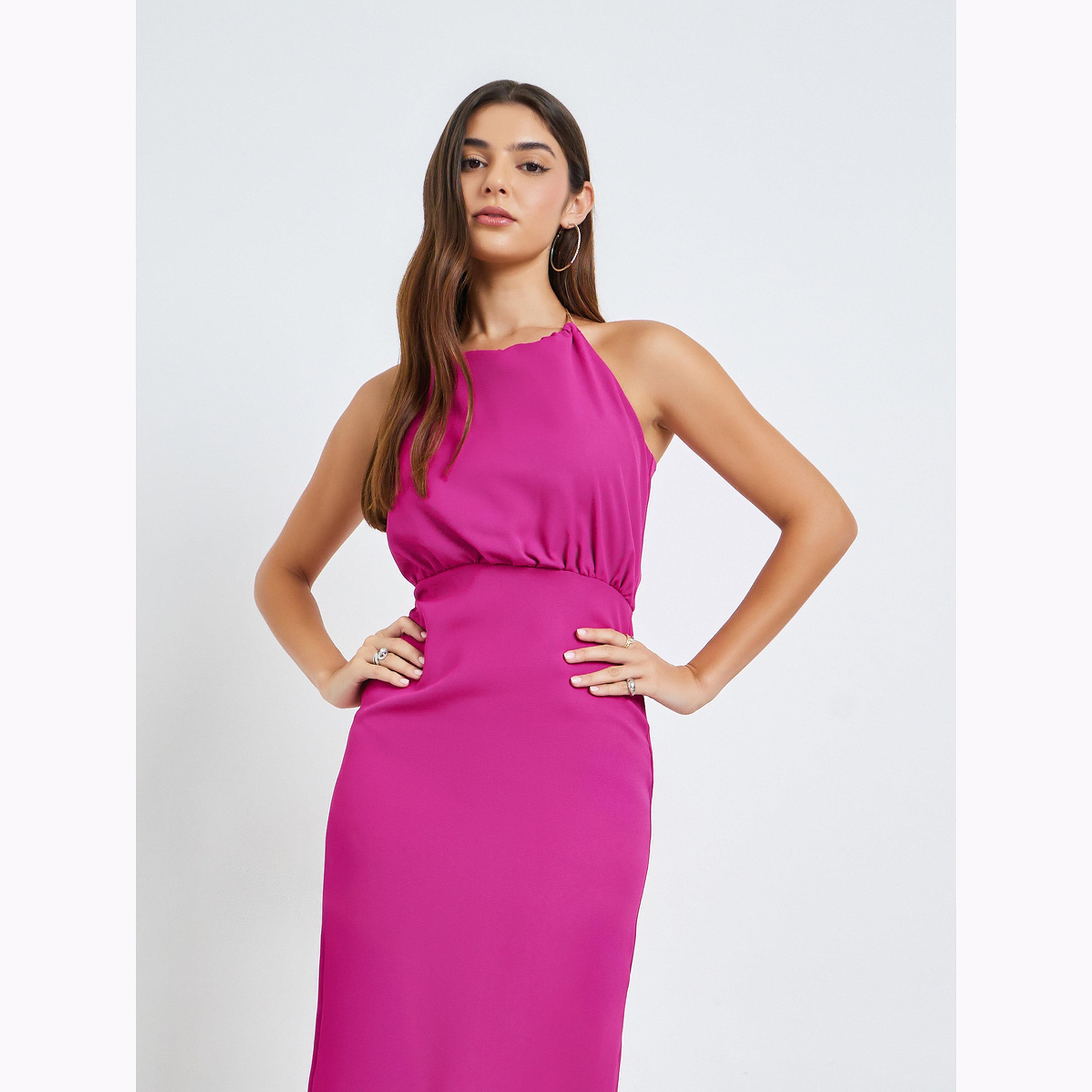 فستان طويل ضيق بياقة رسن-women-clothing-dresses-image-2