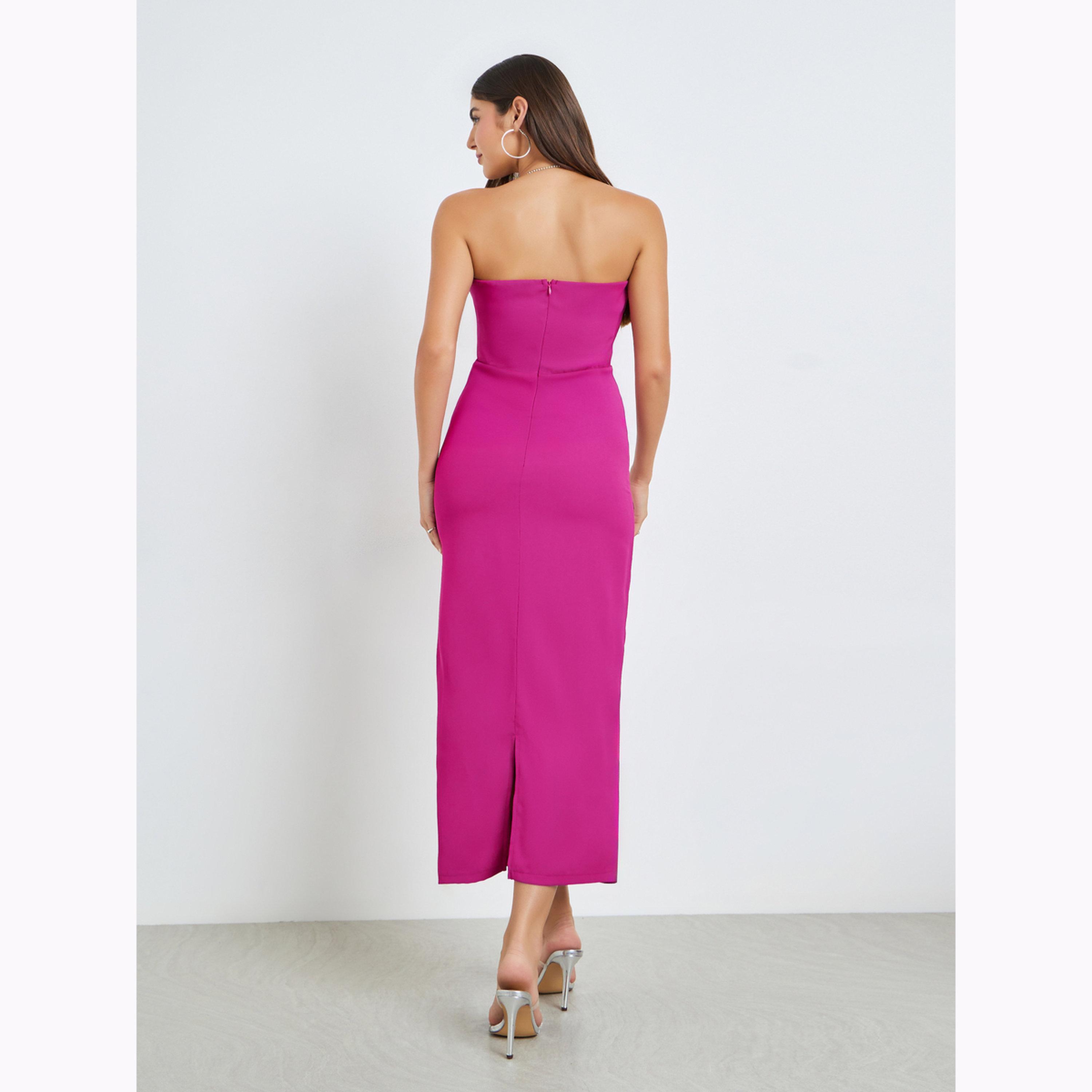 Styli Dark Pink Halter Neck Sheath Maxi Dress-women-clothing-dresses-image-4