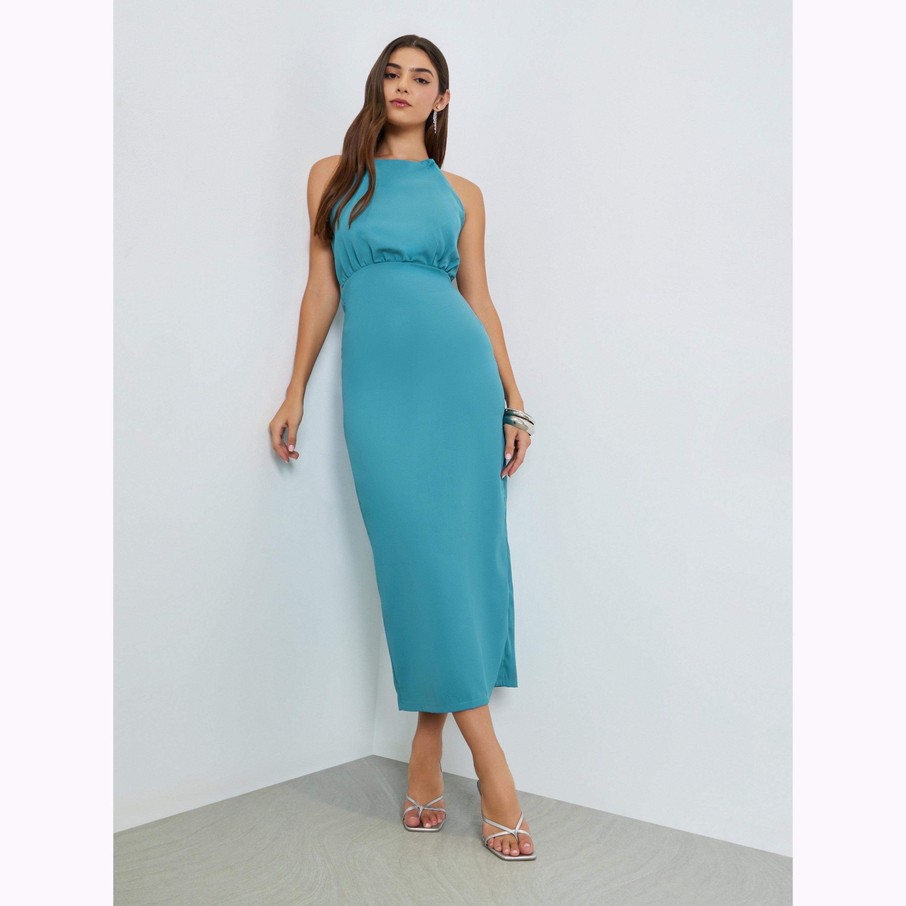 فستان طويل ضيق بياقة رسن-women-clothing-dresses-image-3