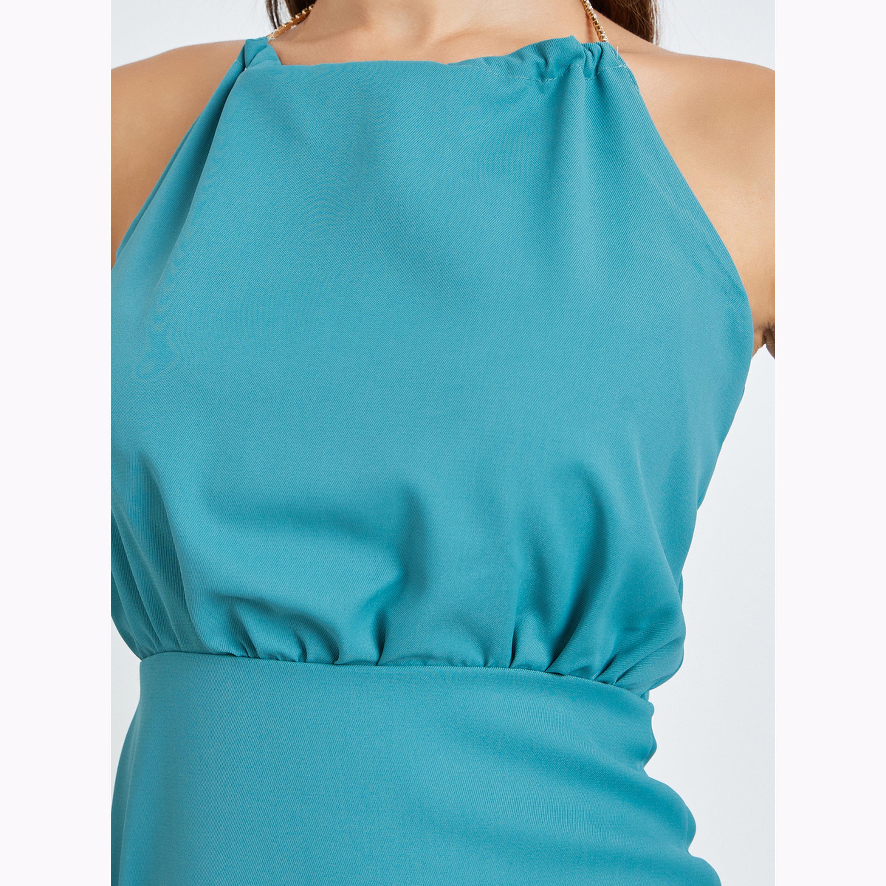 Styli Blue Halter Neck Sheath Maxi Dress-women-clothing-dresses-image-5