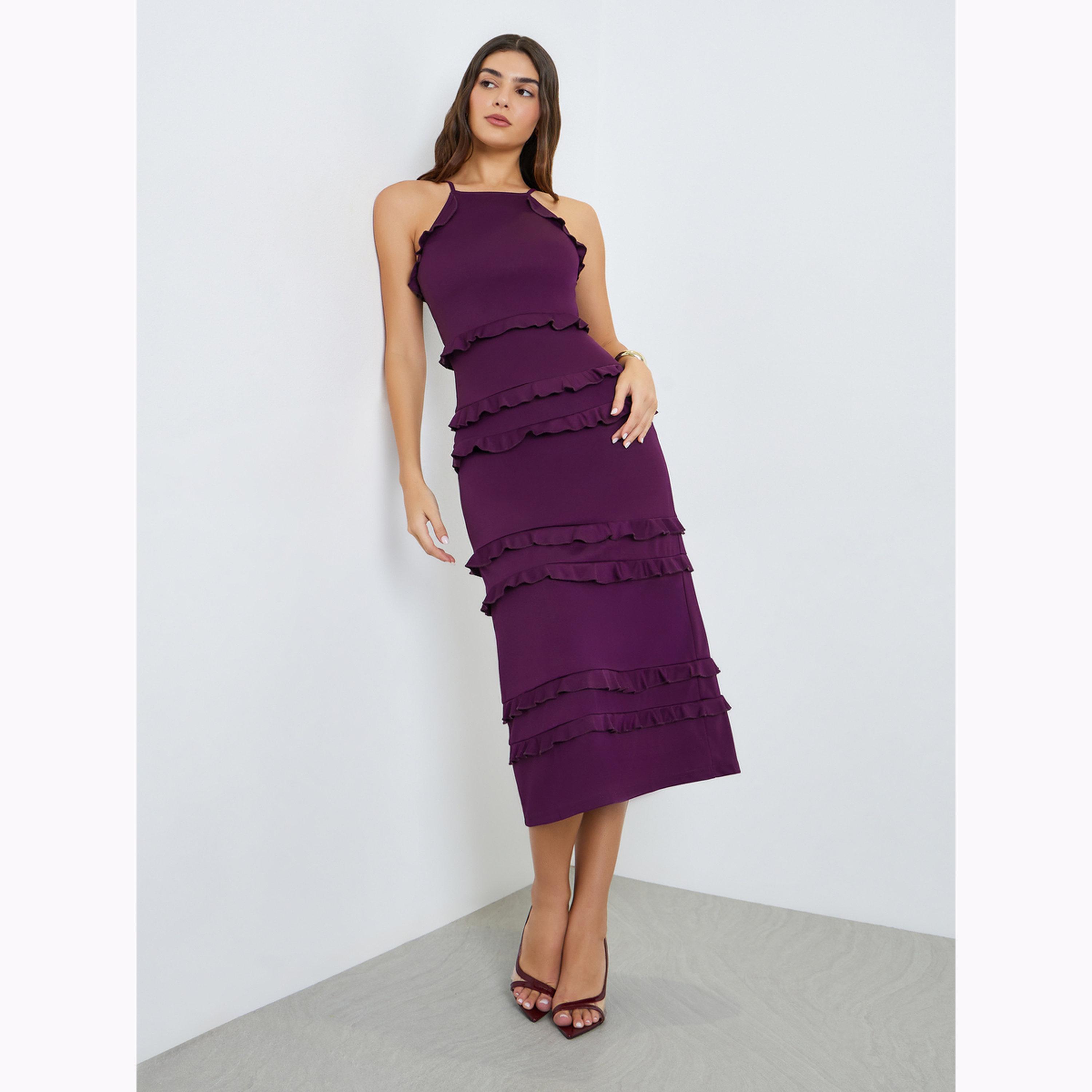 Styli Purple Ruffle Sheath Midi Dress-women-clothing-dresses-image-1