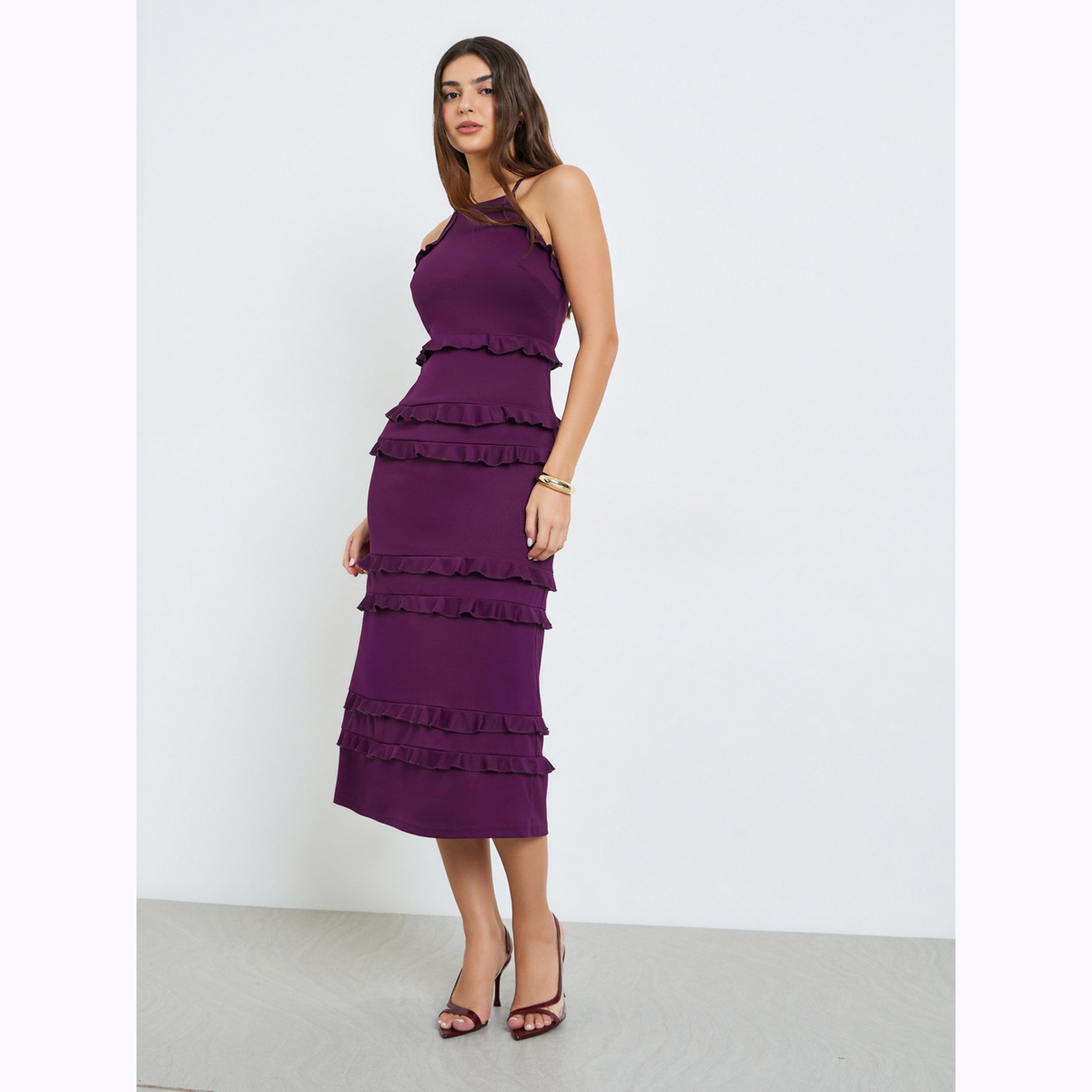 فستان ميدي ضيق بكشكش-women-clothing-dresses-image-3