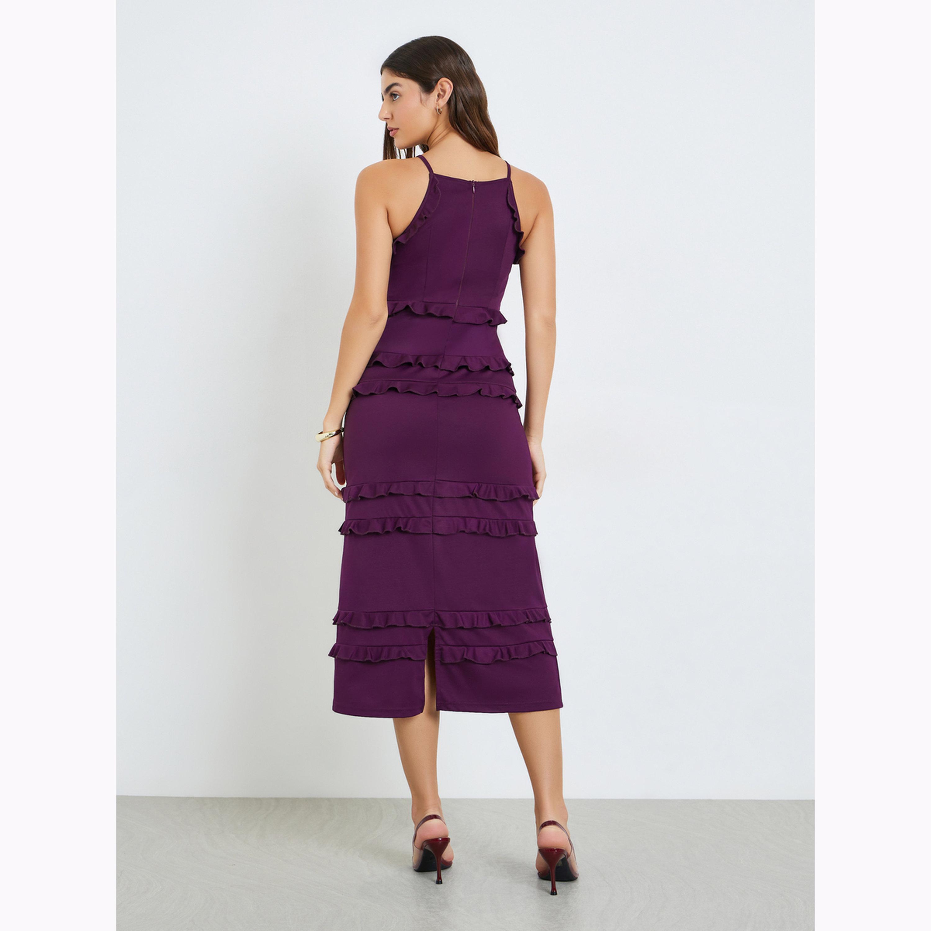 Styli Purple Ruffle Sheath Midi Dress-women-clothing-dresses-image-4