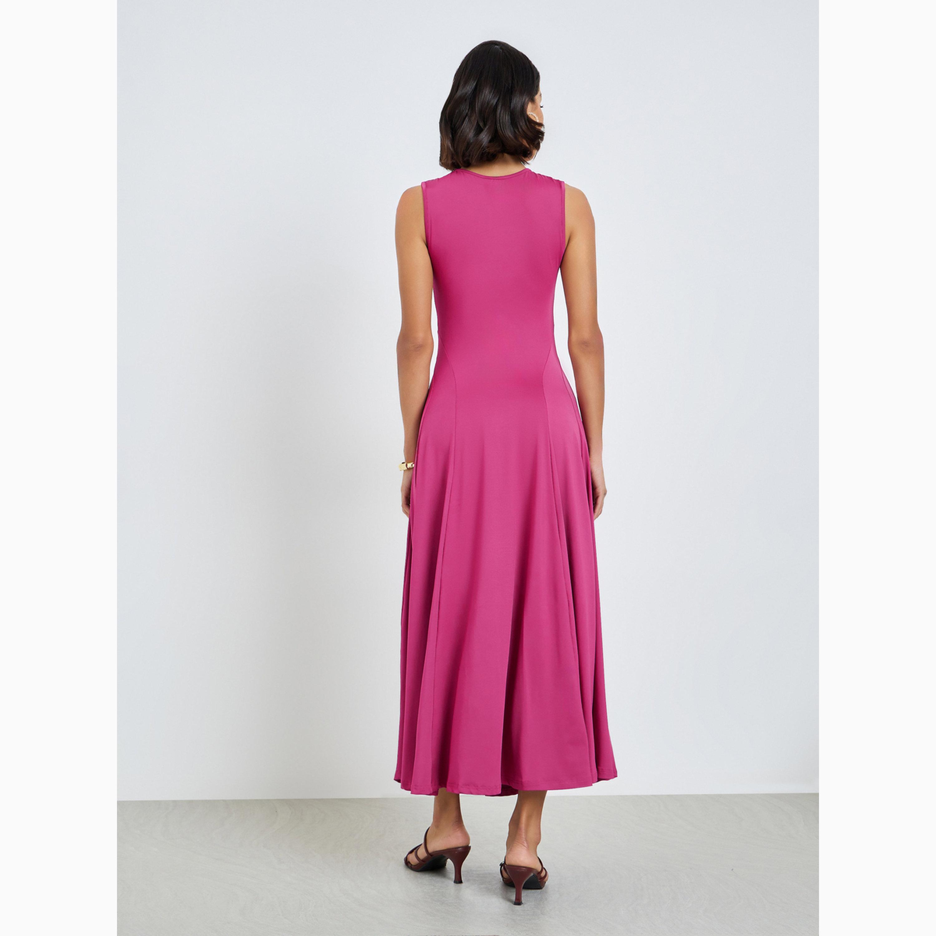 Styli Dark Pink Sleeveless A-Line Maxi Dress-women-clothing-dresses-image-5