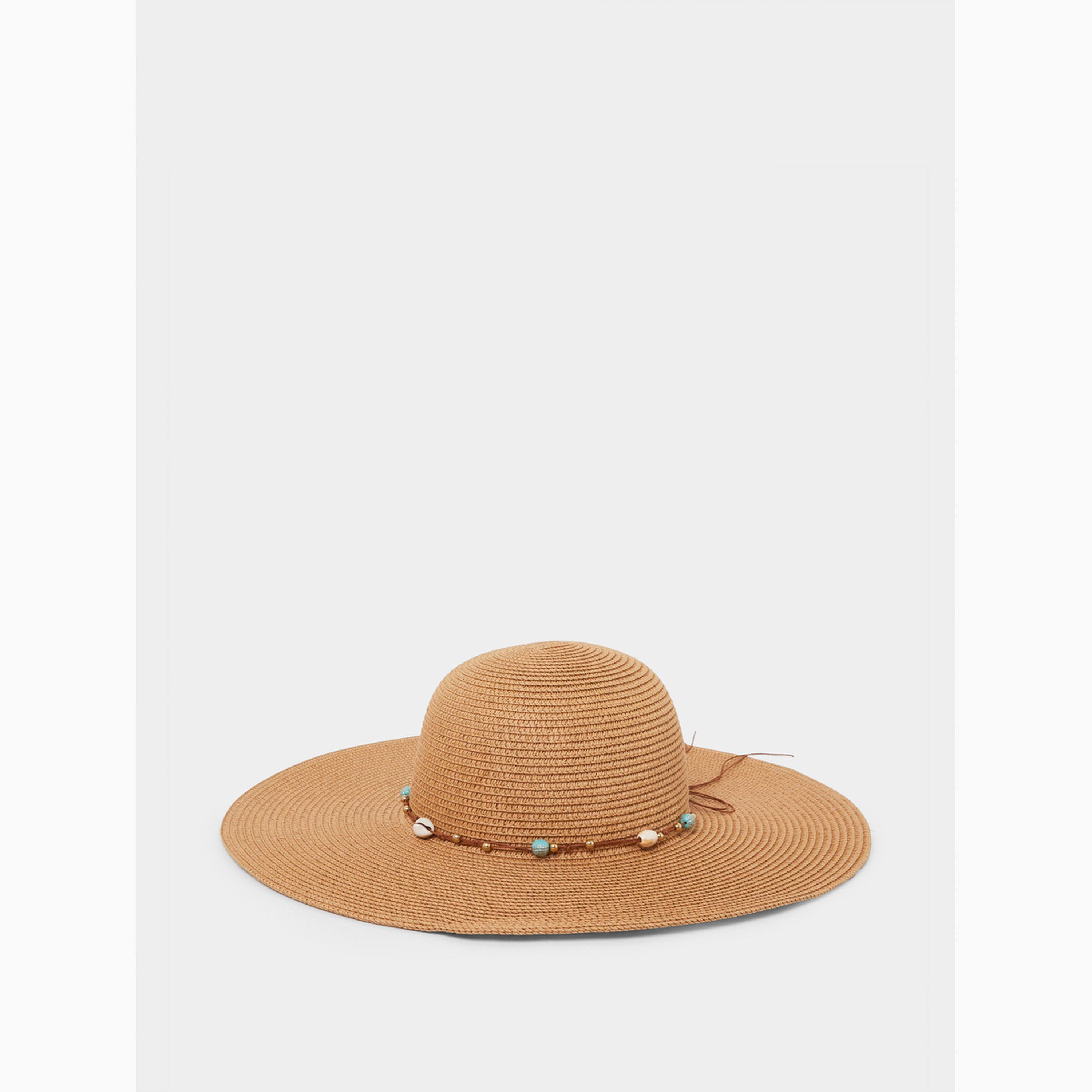 قبعة قش خاكي للحماية من الشمس مزينة باللؤلؤ-women-clothingaccessories-capsandhats-image-1
