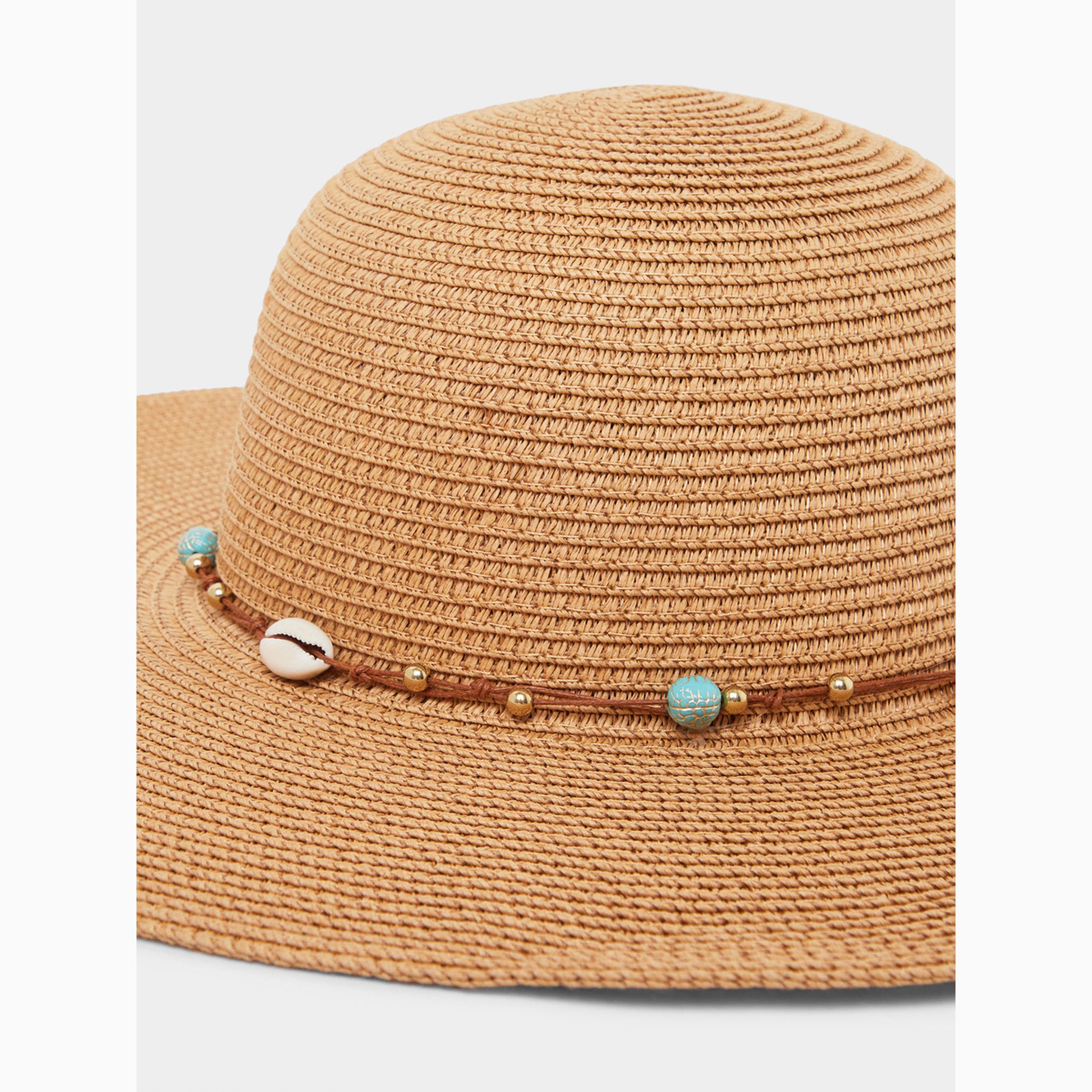 قبعة قش خاكي للحماية من الشمس مزينة باللؤلؤ-women-clothingaccessories-capsandhats-image-3