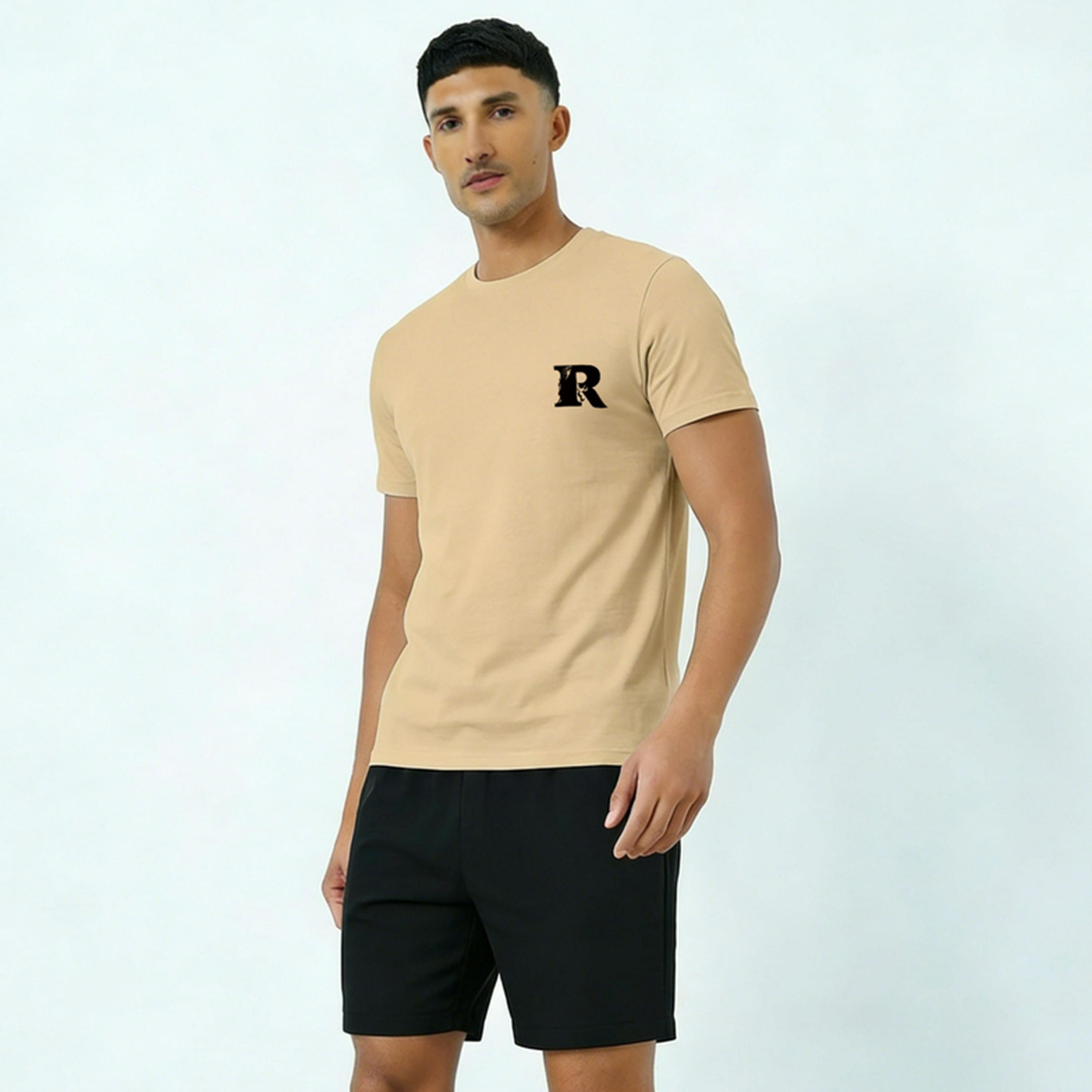 طقم منسق من شورت وتيشيرت بياقة دائرية بطبعة جرافيك-men-clothing-coordsets-image-1