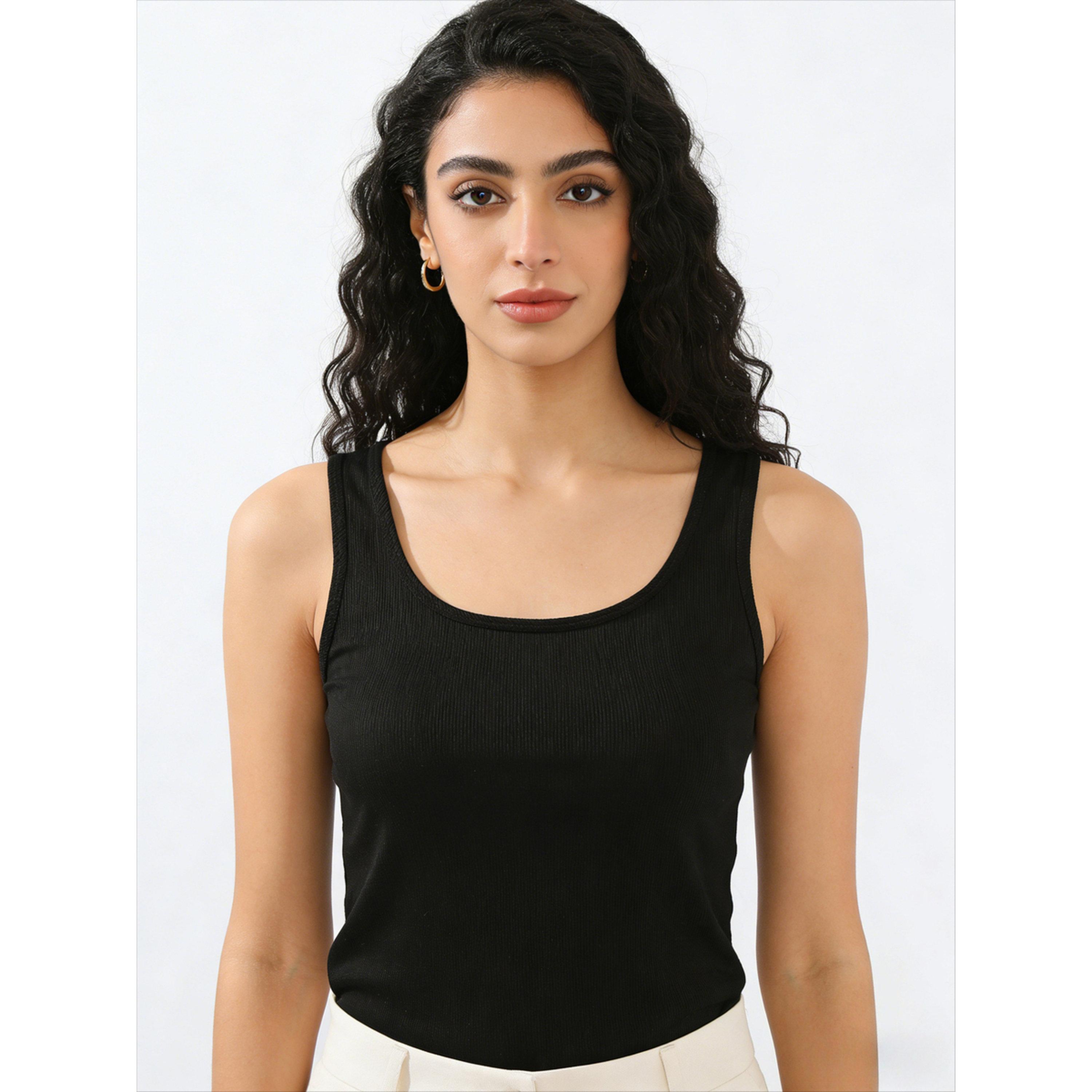بلوزة تانك سادة بياقة عميقة-women-clothing-tshirts-image-1