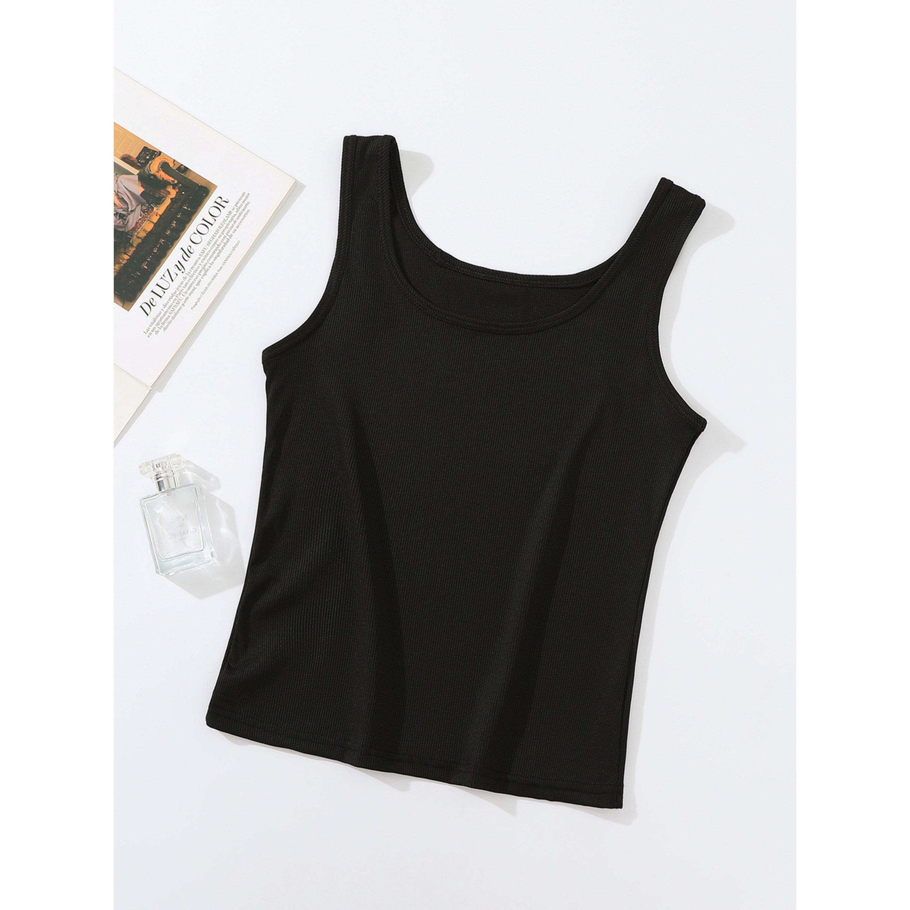 Take Two Black Solid Scoop Neck Tank Top-women-clothing-tshirts-image-2