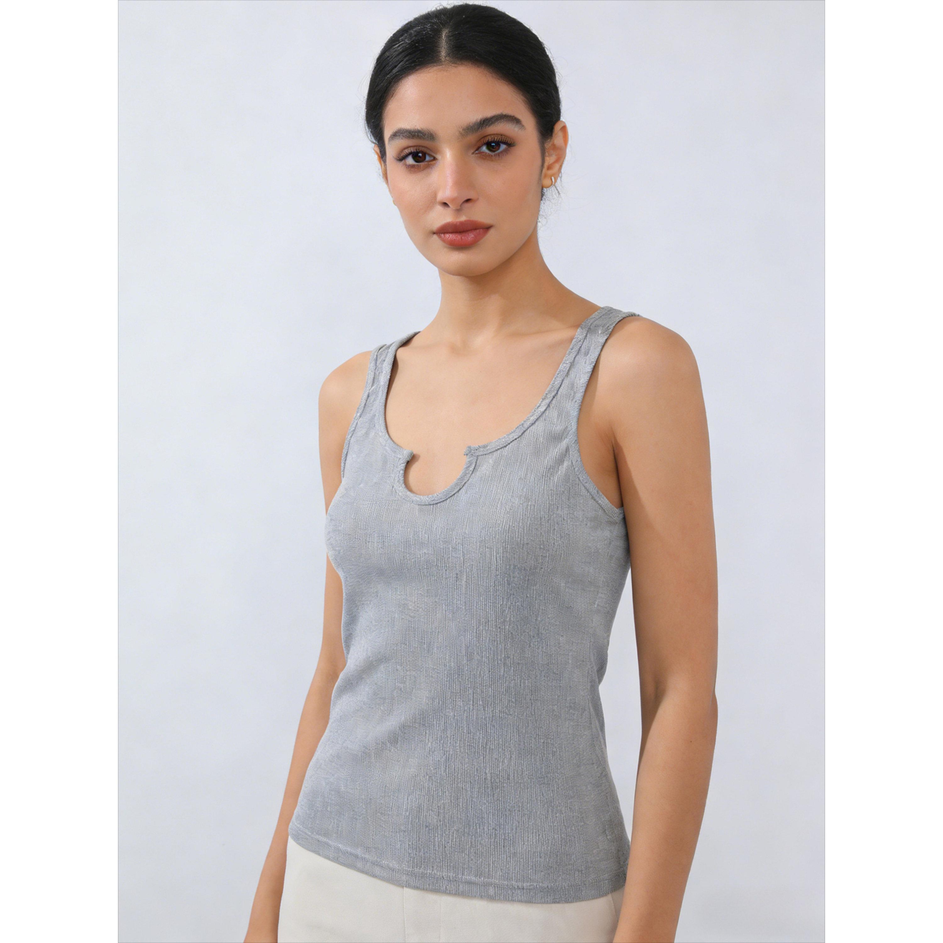 Take Two Grey Solid Notch Neck Tank Top-women-clothing-shirtsandblouses-blouses-image-1
