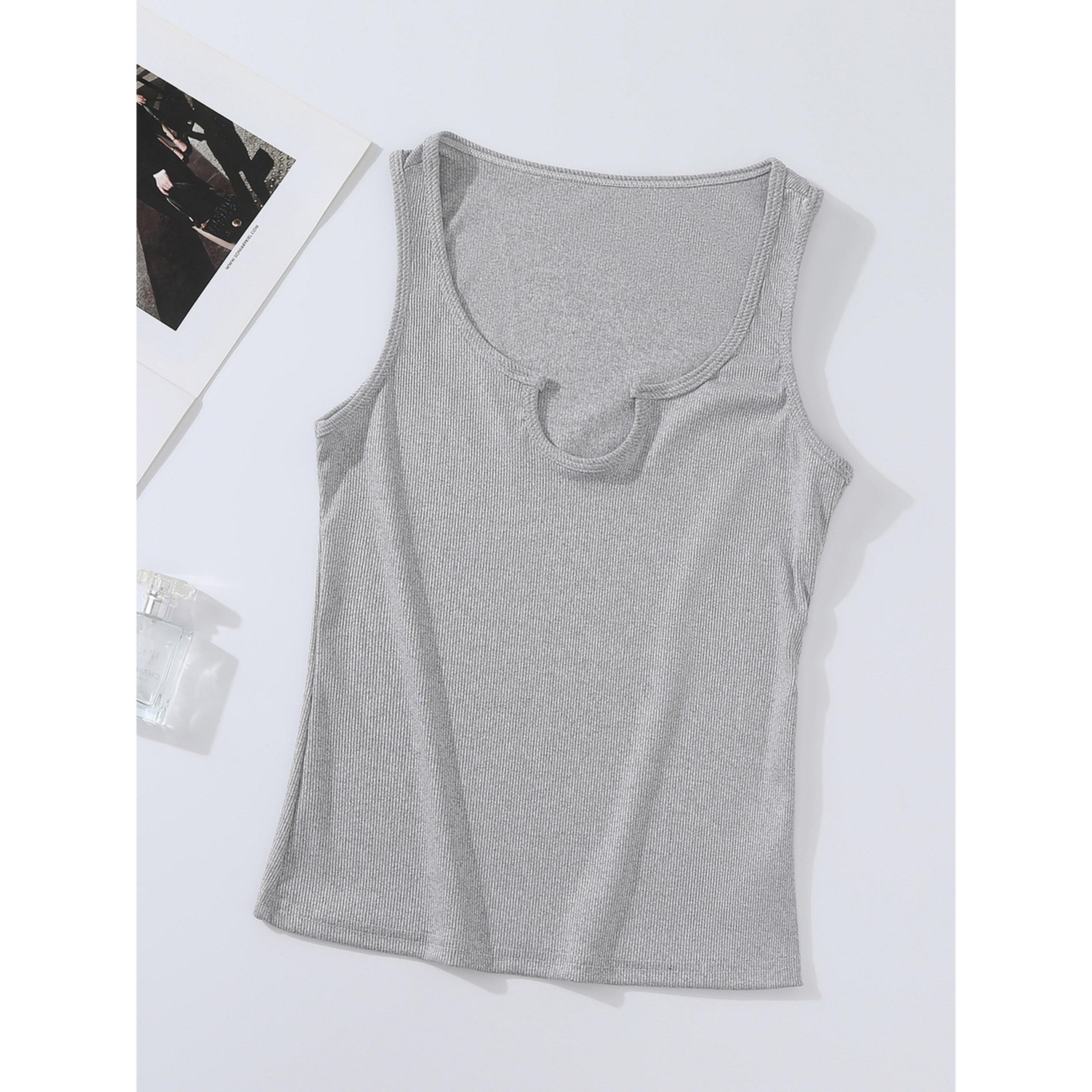 Take Two Grey Solid Notch Neck Tank Top-women-clothing-shirtsandblouses-blouses-image-2