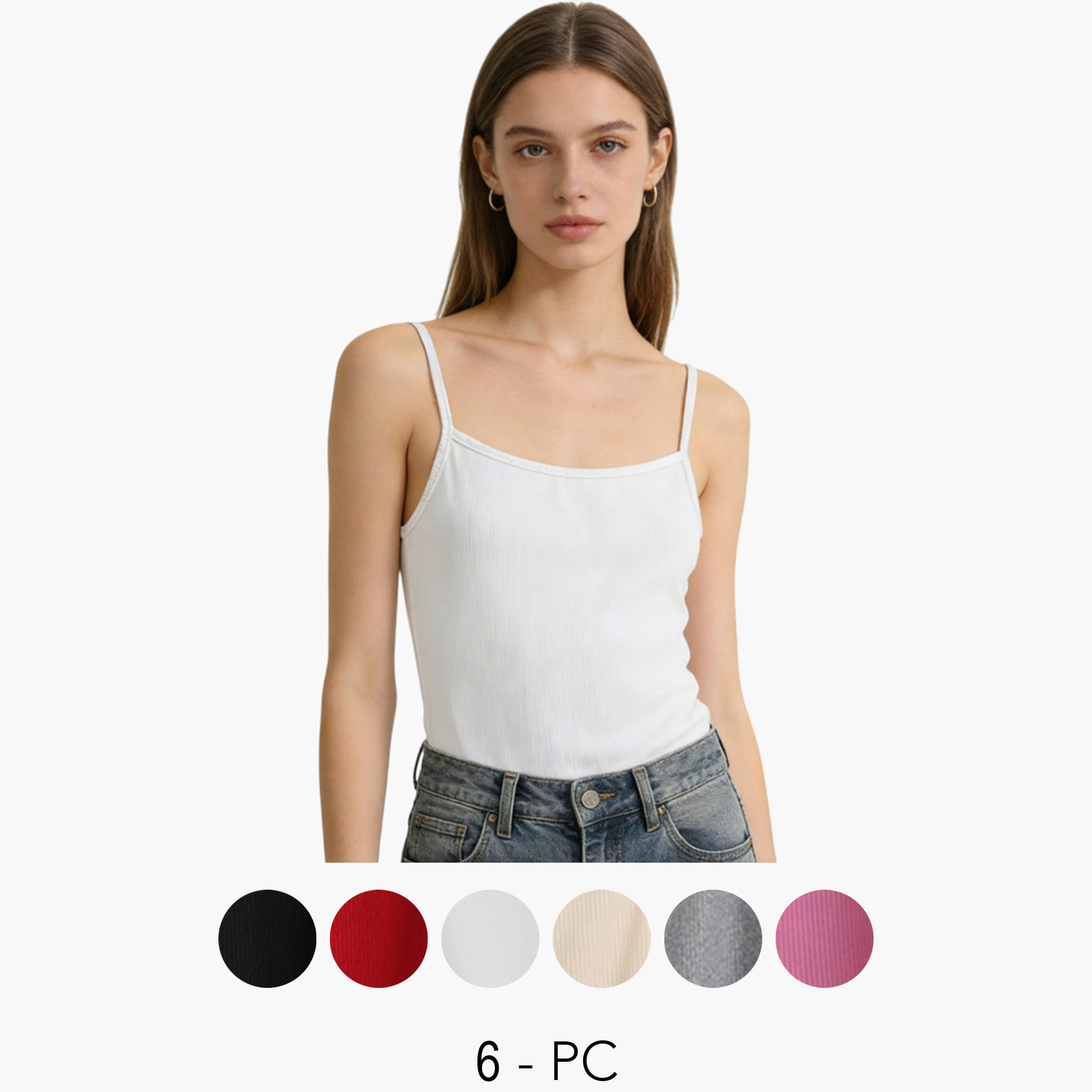 Take Two Pack of 6 - Solid Strappy Cami Top-women-clothing-tshirts-image-1