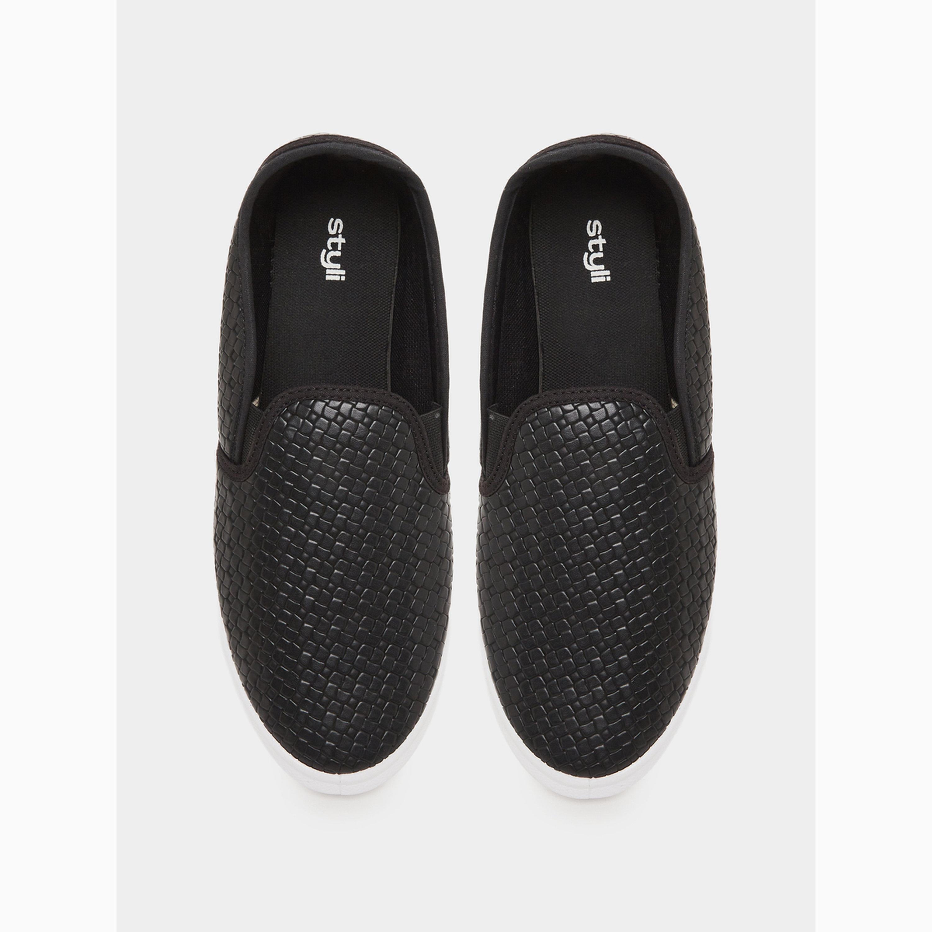 Styli Men Black Textured Slip-On Shoes-men-shoes-sneakers-image-3