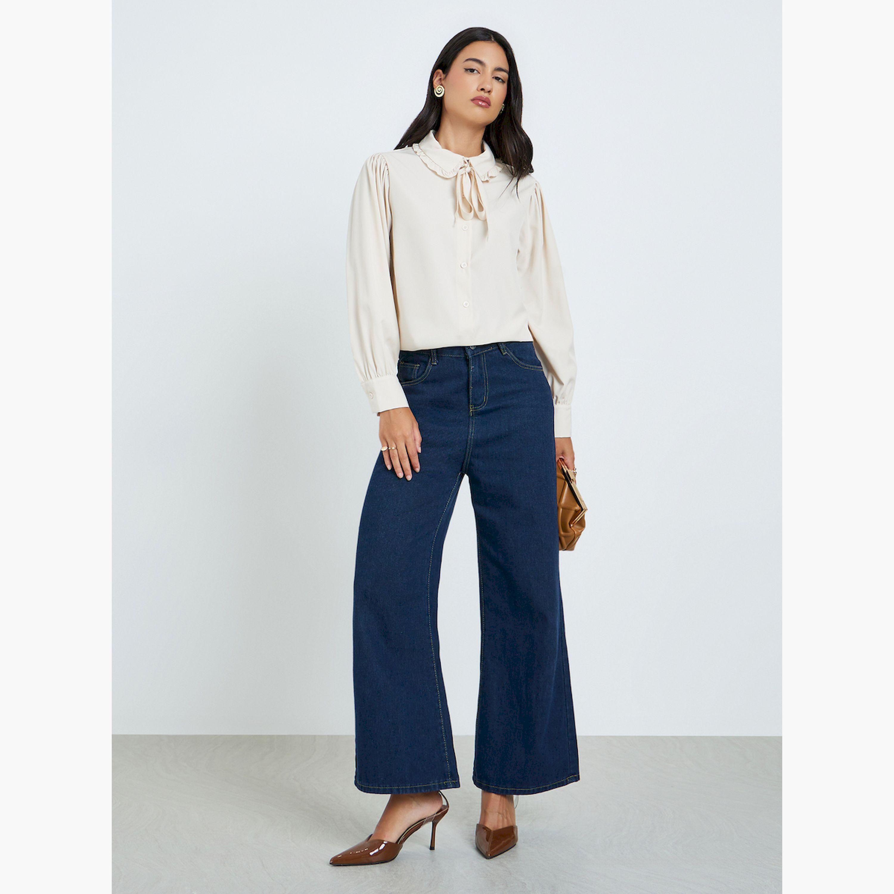 Styli Beige Long Sleeve Ruffle Collar Shirt-women-clothing-shirtsandblouses-blouses-image-2