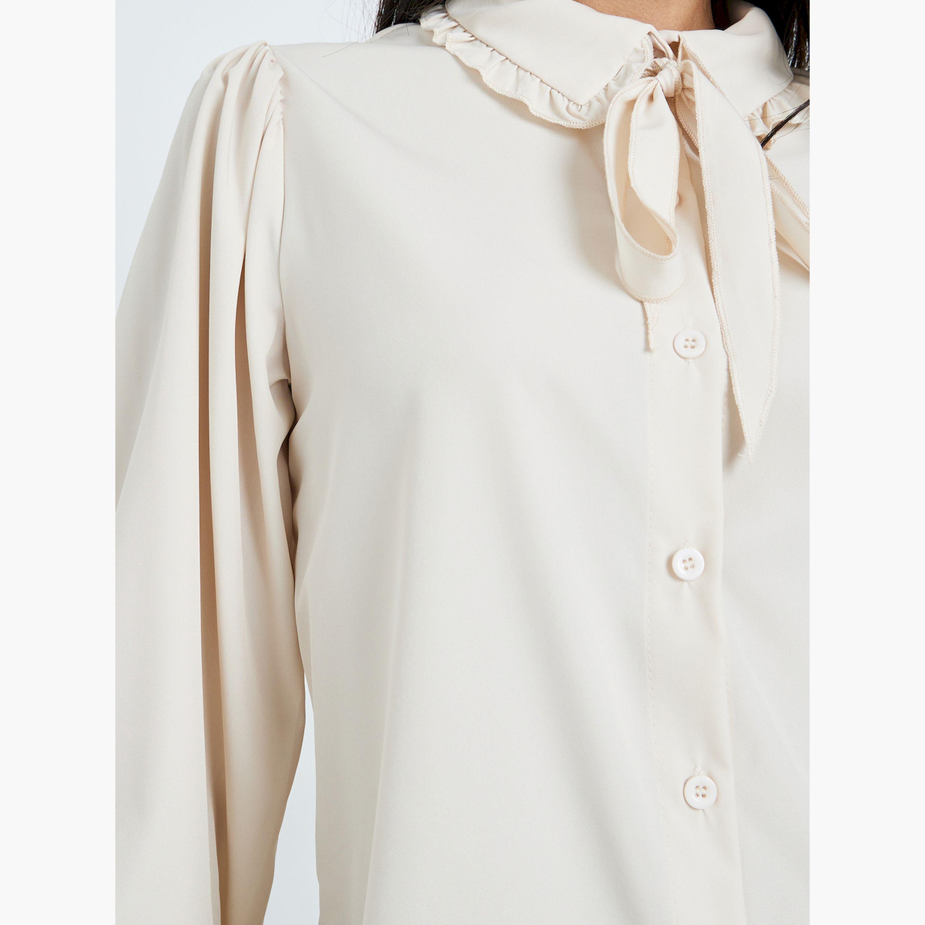 ستايلي - قميص بيج بأكمام طويلة وياقة مكشكشة-women-clothing-shirtsandblouses-blouses-image-5