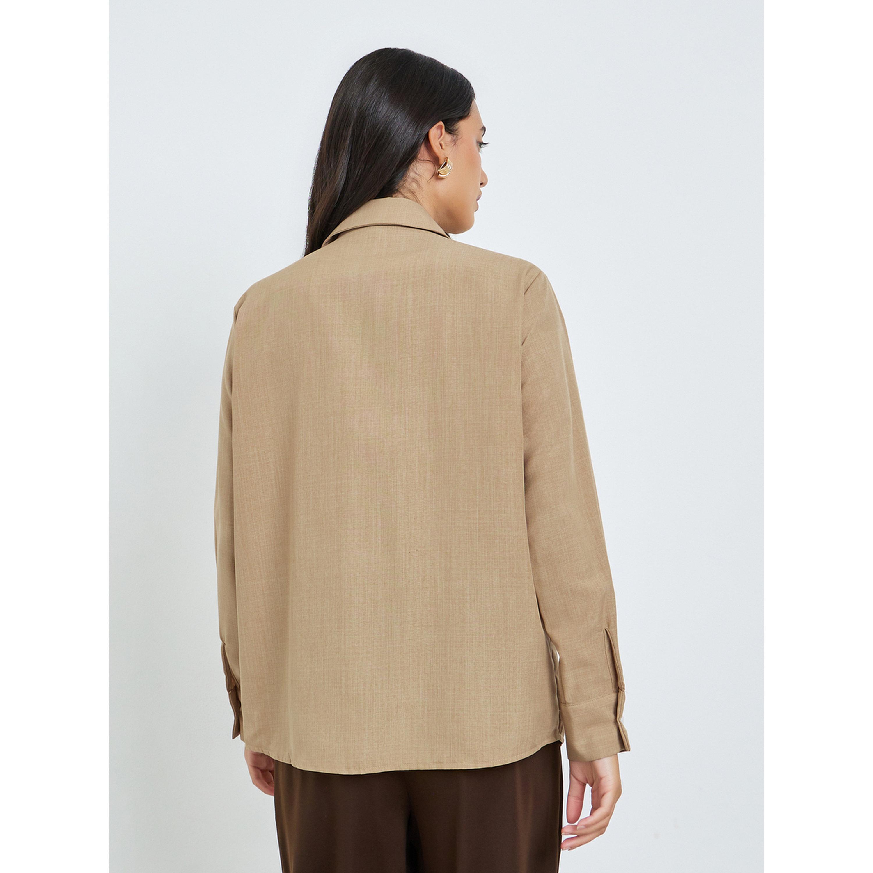 ستايلي - قميص بيج بأكمام طويلة وزرين-women-clothing-shirtsandblouses-shirts-image-4