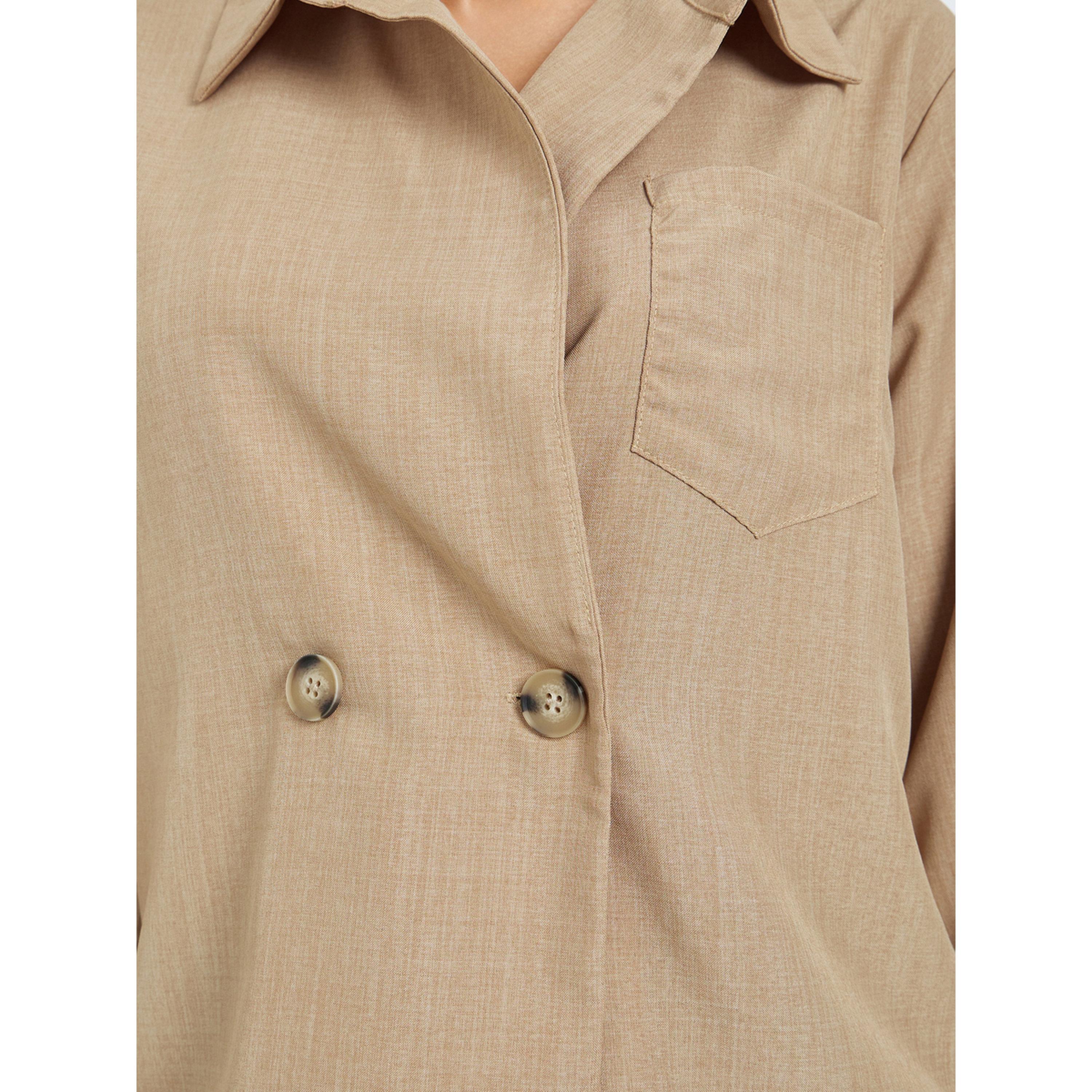 Styli Beige Long Sleeve Shirt with Double Button-women-clothing-shirtsandblouses-shirts-image-5