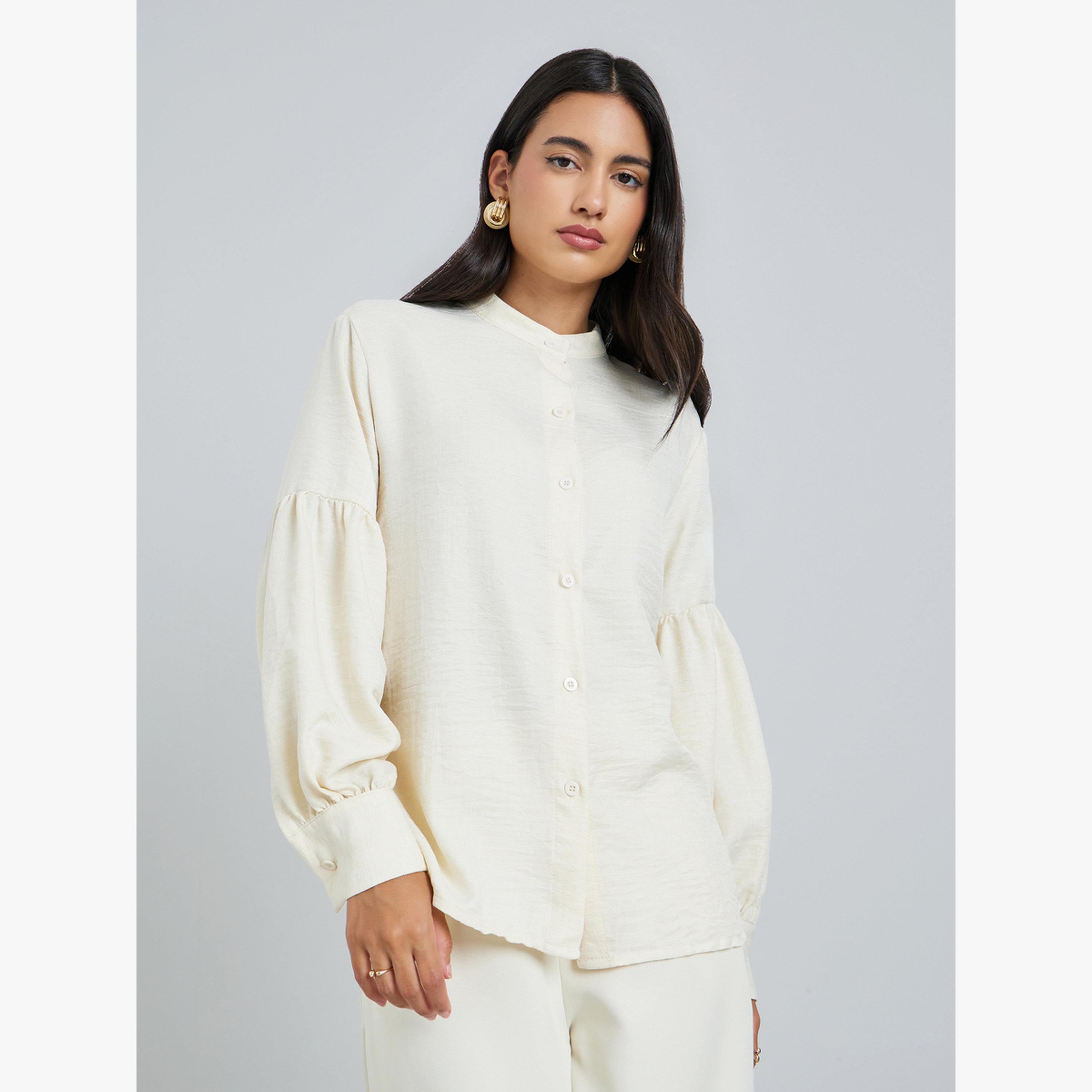 Styli Cream Lantern Sleeve Solid Shirt-women-clothing-shirtsandblouses-blouses-image-1