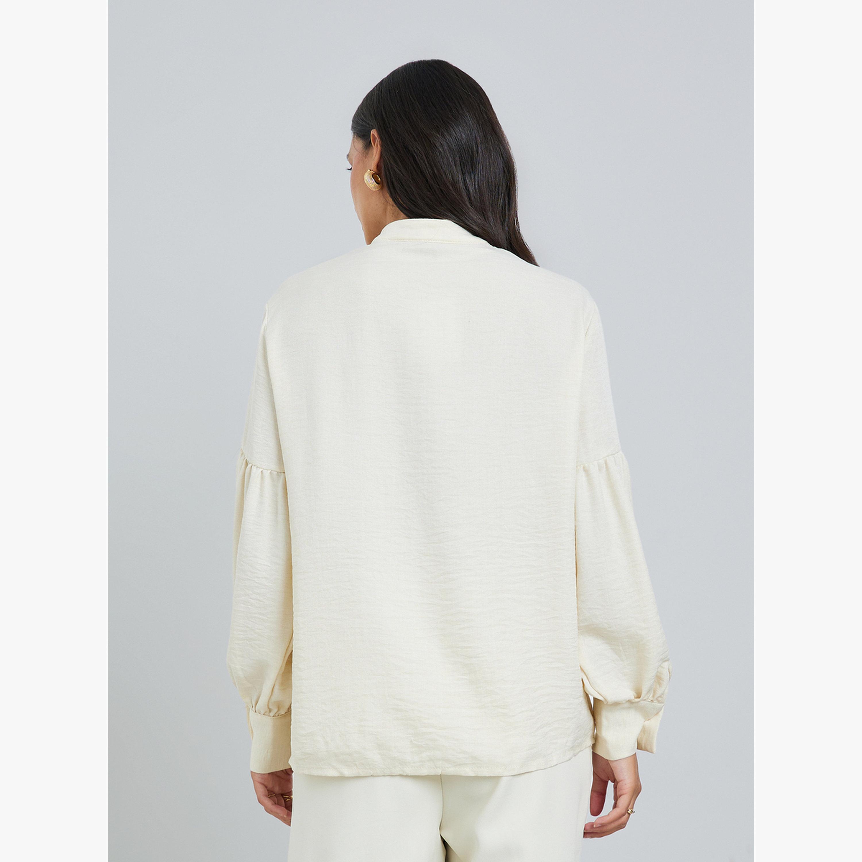 Styli Cream Lantern Sleeve Solid Shirt-women-clothing-shirtsandblouses-blouses-image-4