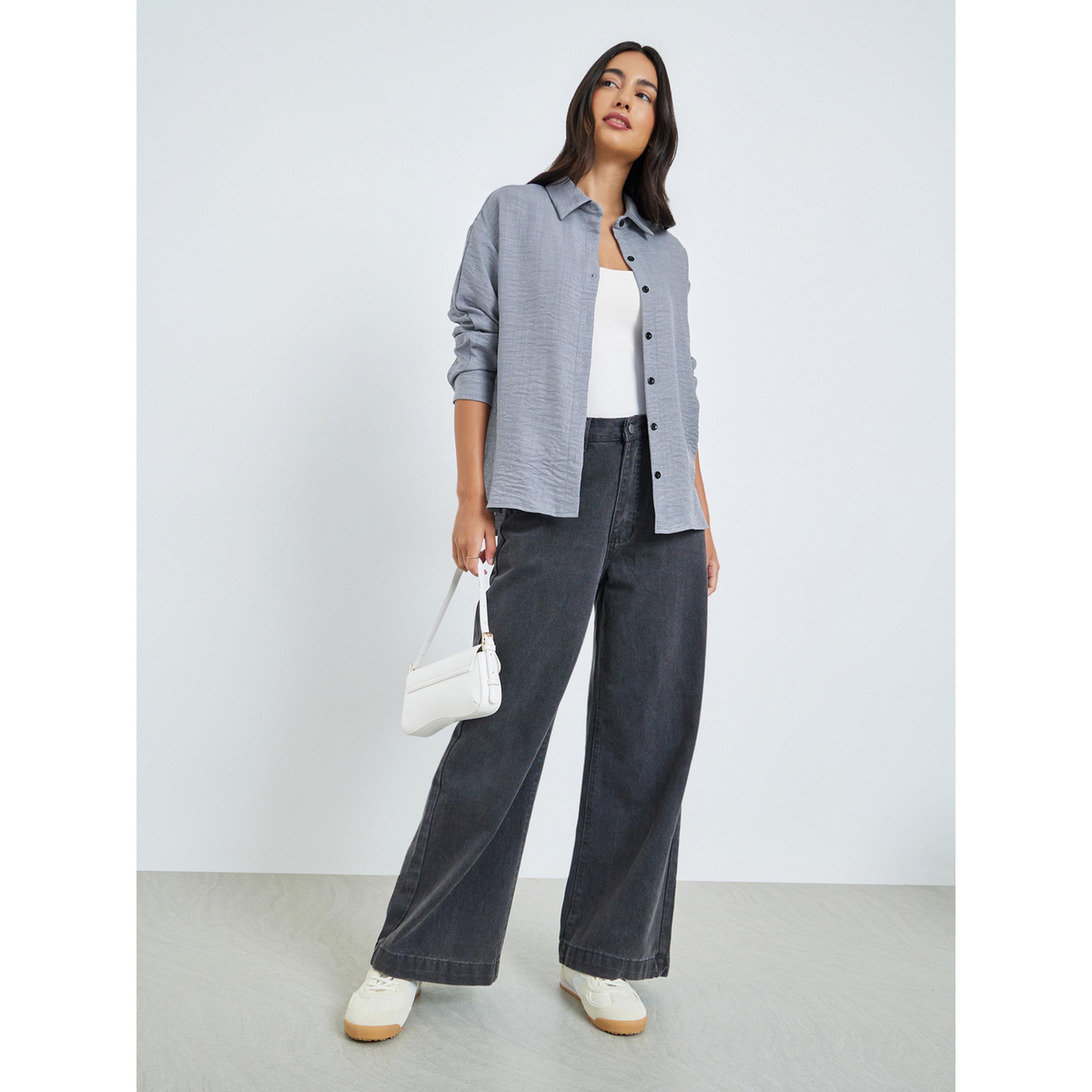 ستايلي - قميص رمادي بأكمام طويلة بقصة مريحة-women-clothing-shirtsandblouses-shirts-image-2